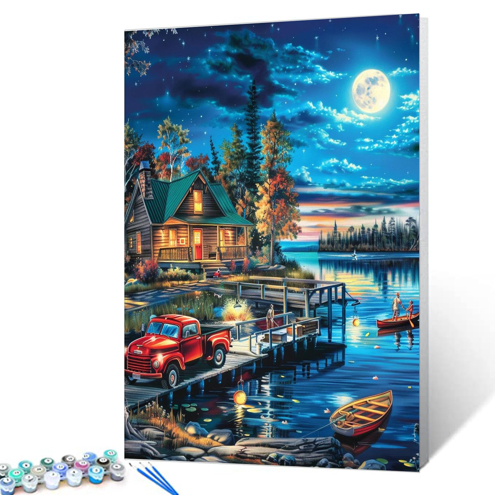 Kit Paint By Number Tucocoo Lake Night Scenery Cabin 40x50cm