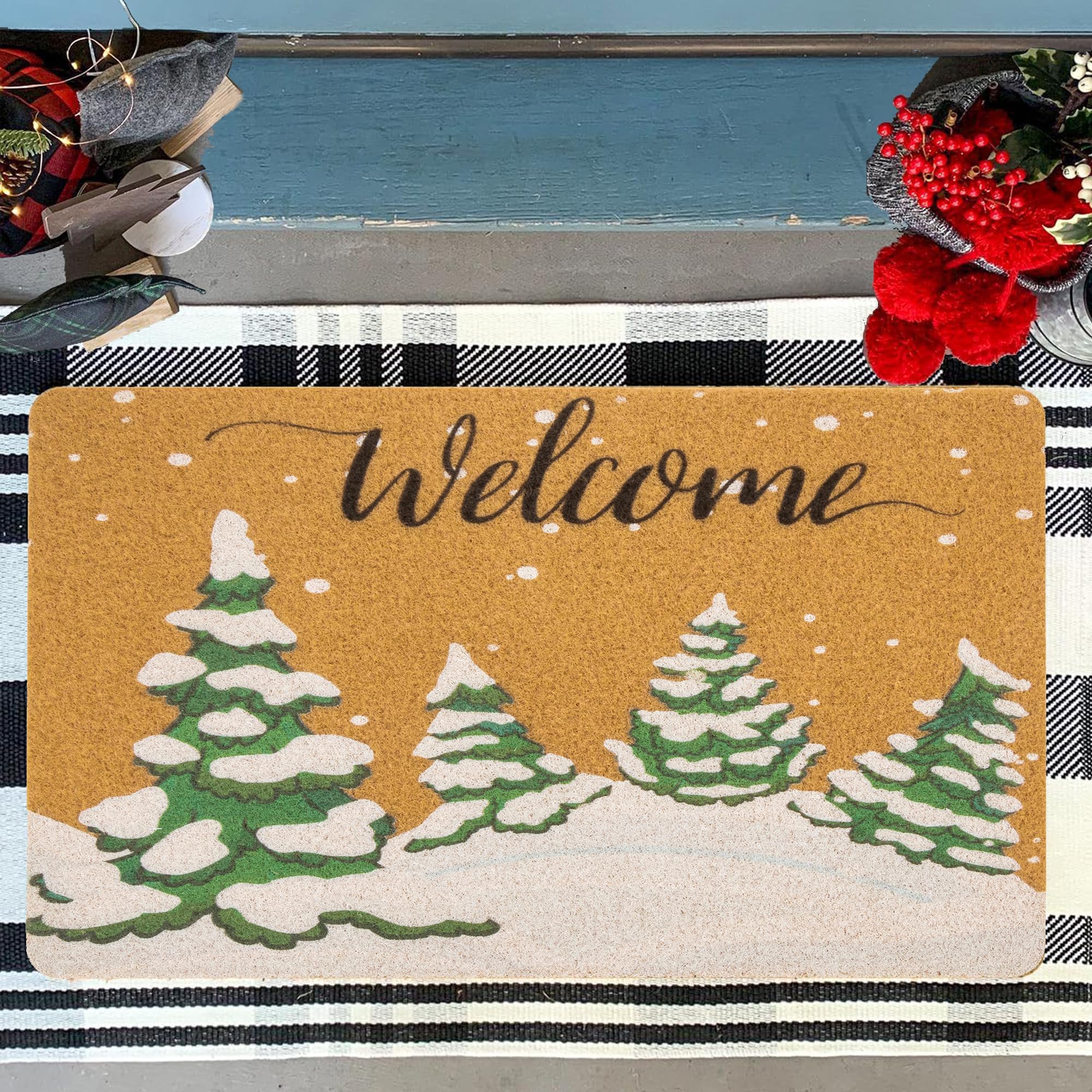 Capacho Utowo Feliz Natal, Pinheiros Decorativos 43x76cm