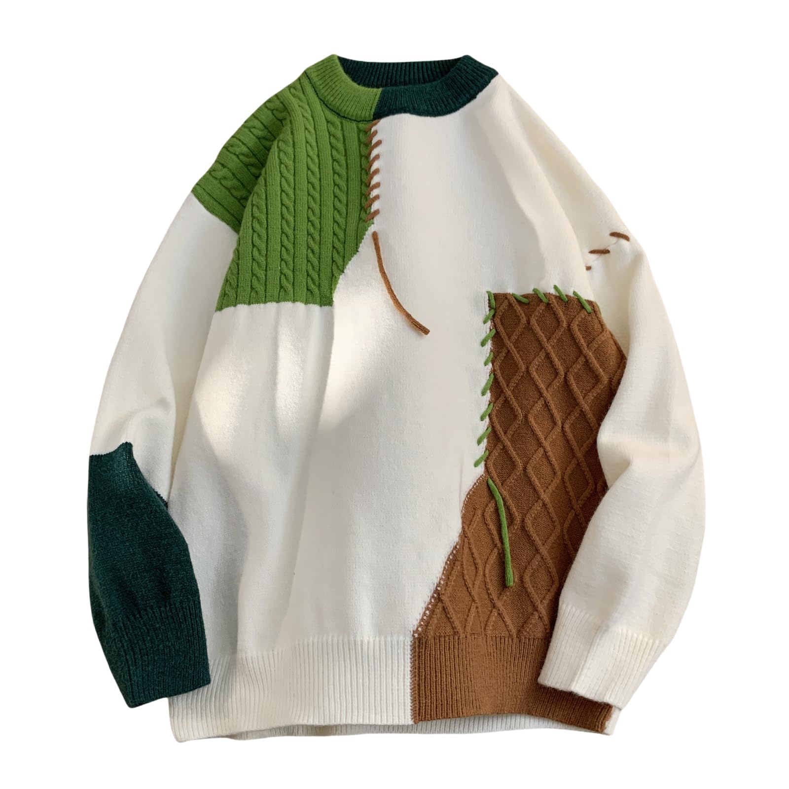 Suéter Gurunvani Patchwork Colorblock Cable Knit Green Masculino
