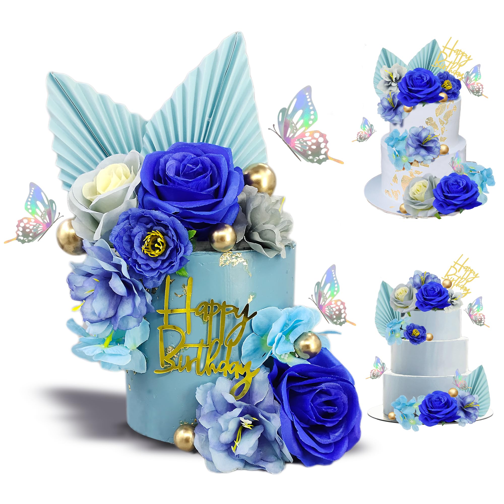 Cake Topper Labjuly Boho Blue Flower Palm Leaves 20 Unidades