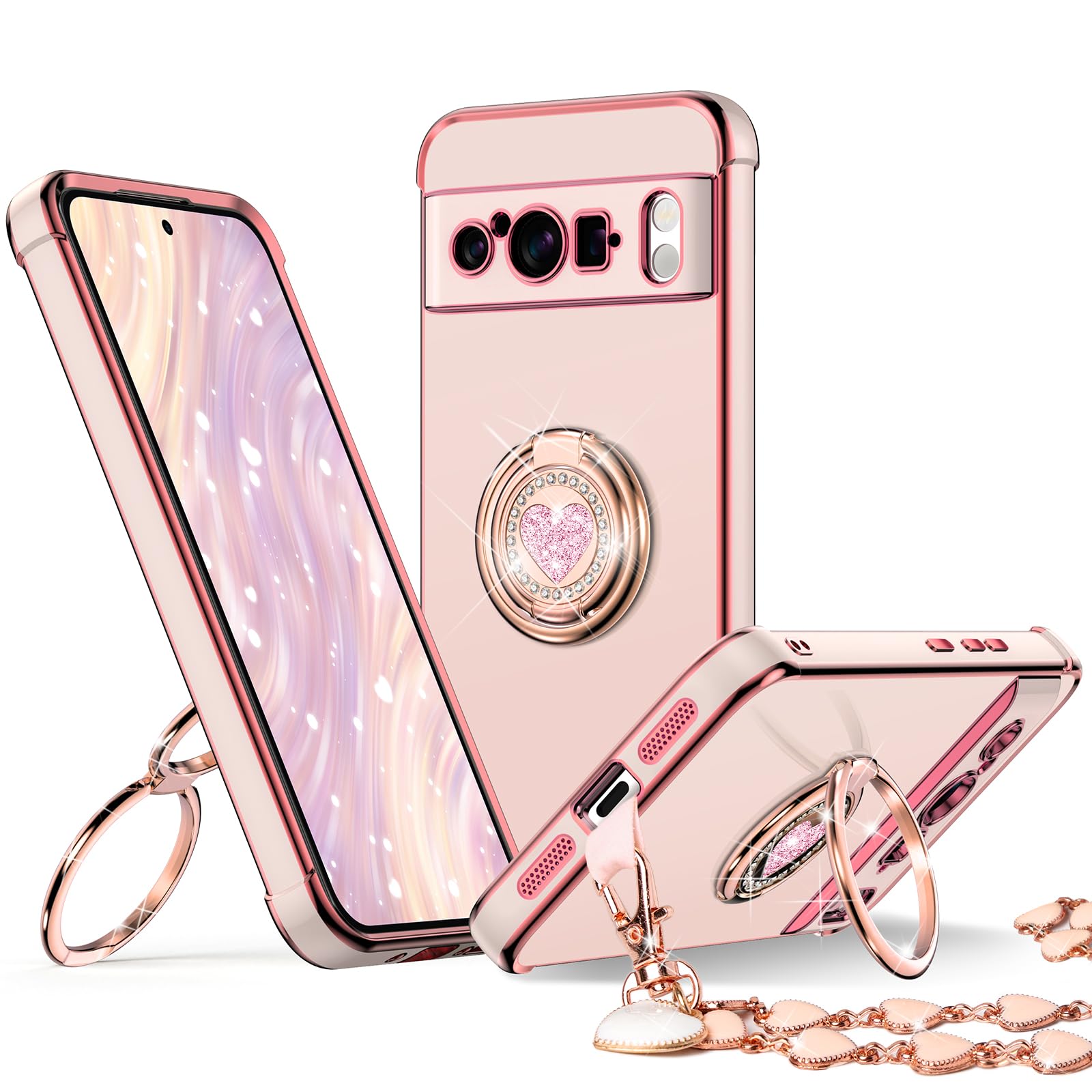 Capa De Telefone Xyz Para Google Pixel 9 Pro Xl Com Suporte E Anel Rosa