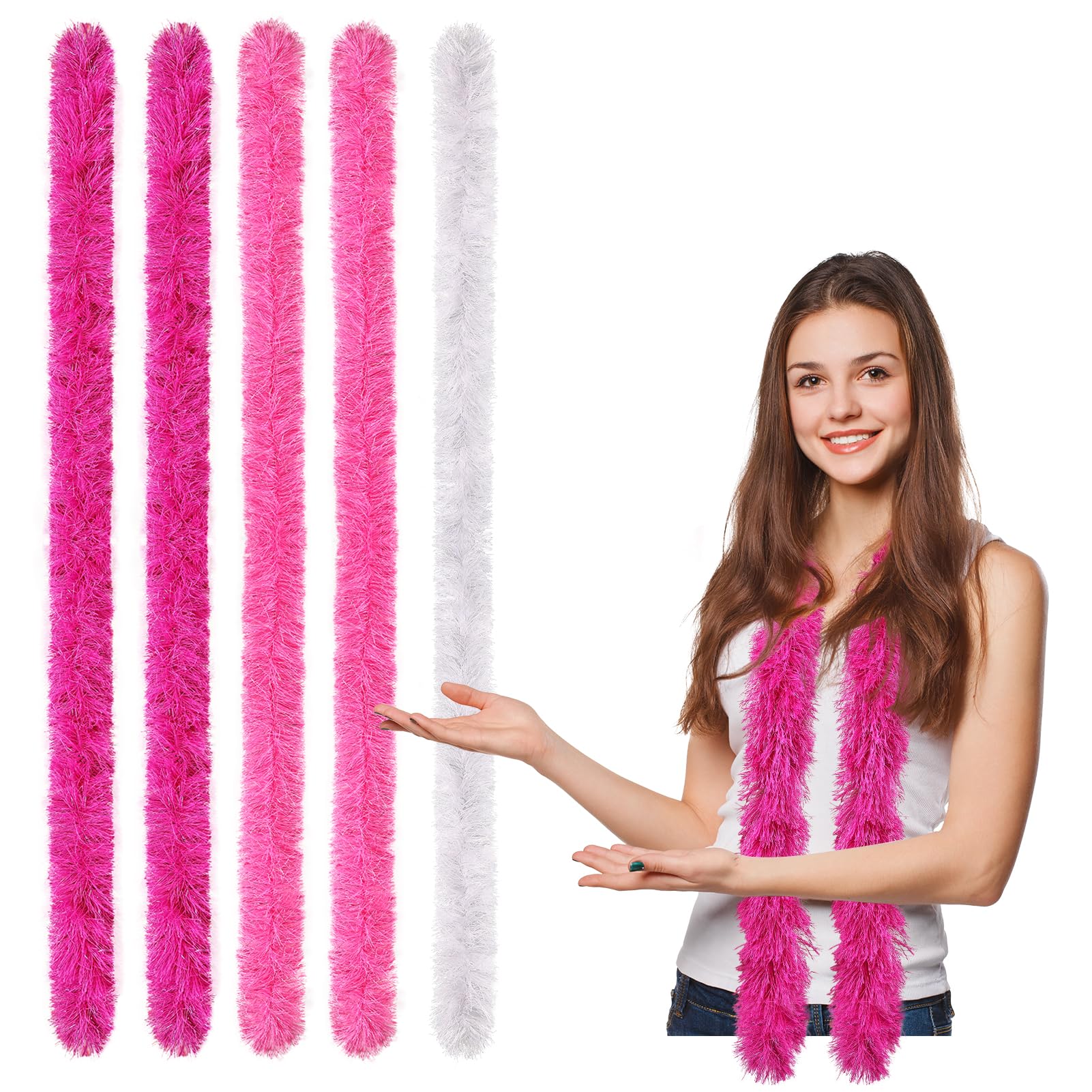 Feather Boa Feelfunfeather Fúcsia Rosa E Branco 1,5 M