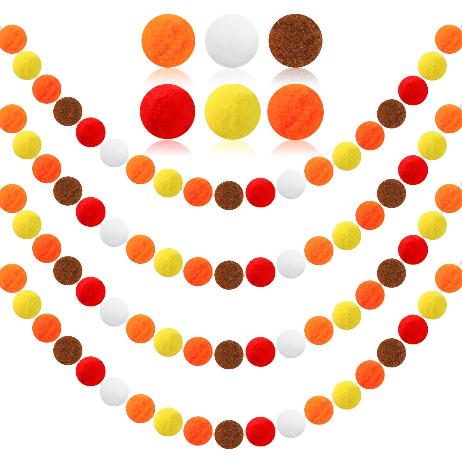 Guirlandas De Bolas De Feltro De Ação De Graças Marforever, Pacote Com 4, 8 M E 30 Bolas