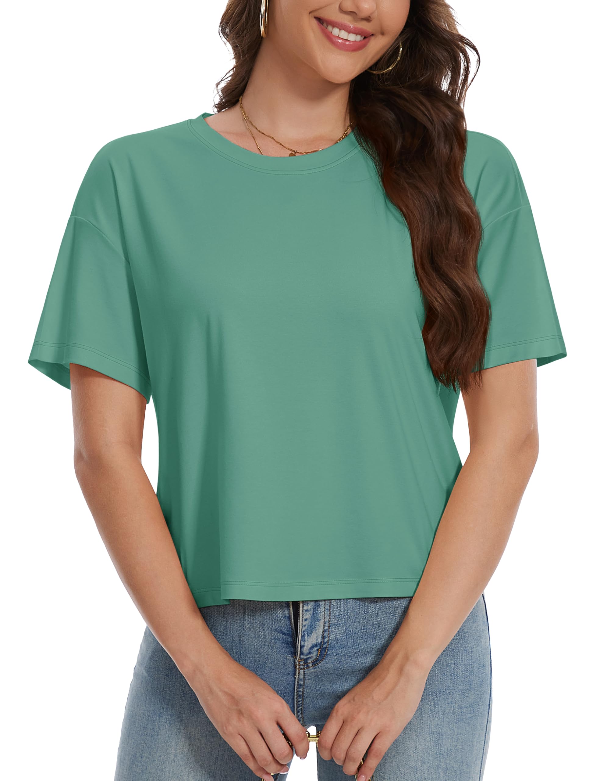 Crop Top Yucolen Summer Para Mulheres De Manga Curta Upf50+ Cinza Verde