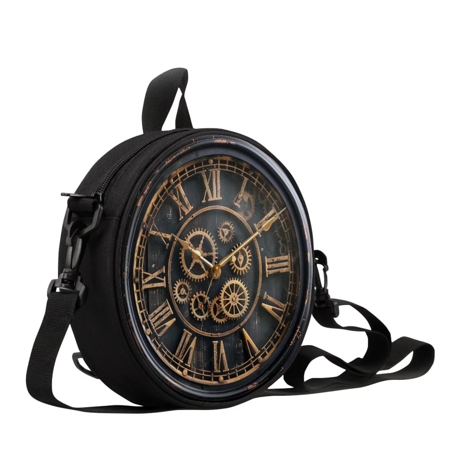 Bolsa De Ombro Sannovo Retro Clock Print, Redonda, Marrom Para Mulheres