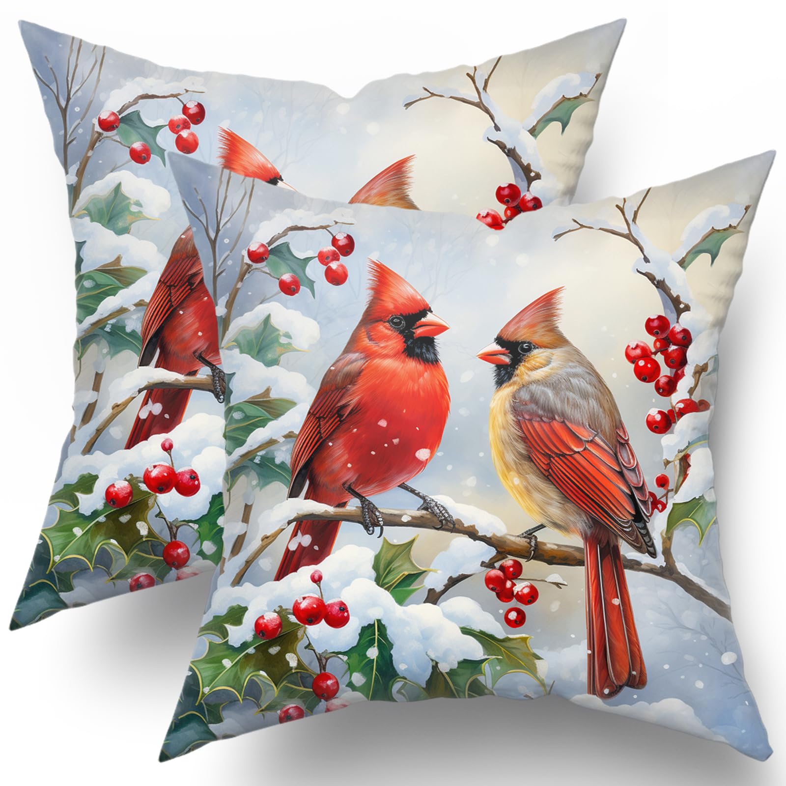Conjunto De Capa De Travesseiro Granbey Winter Red Bird 60x60cm 24x24 Polegadas