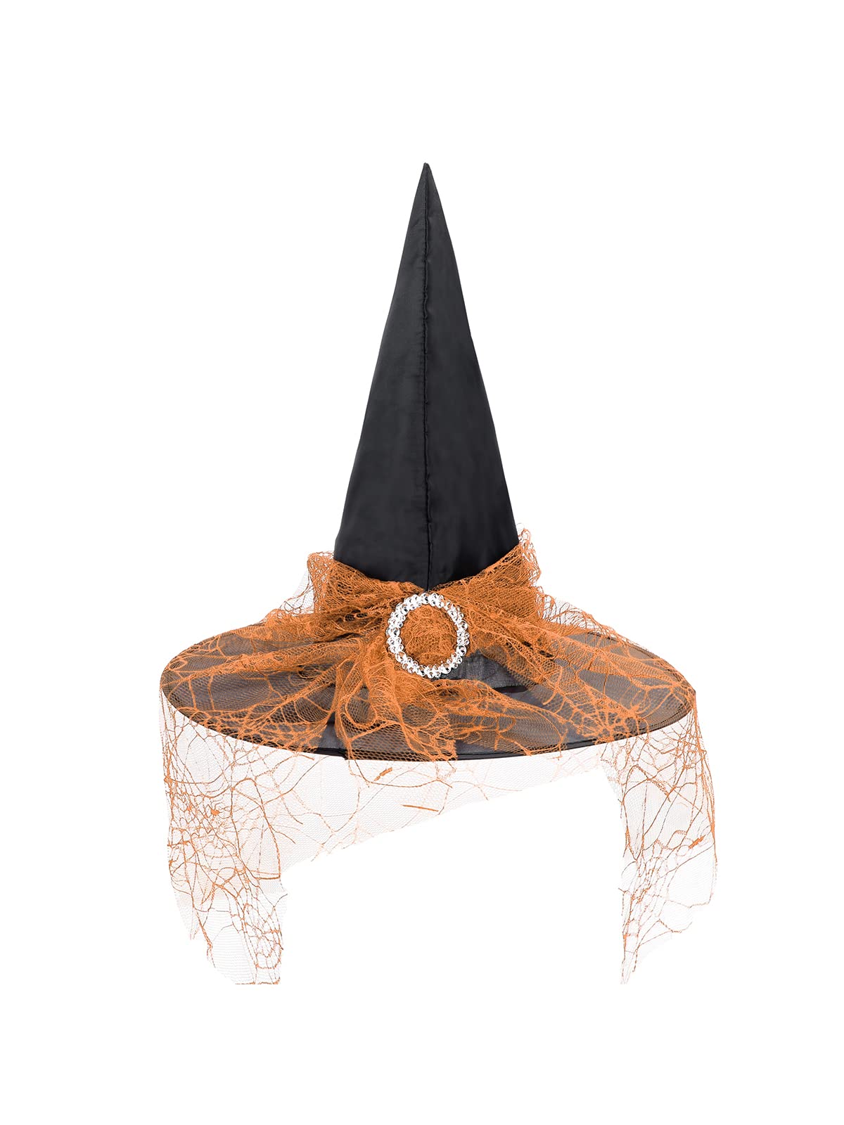 Chapéu De Bruxa Century Star Com Véu Para Mulheres Halloween Orange