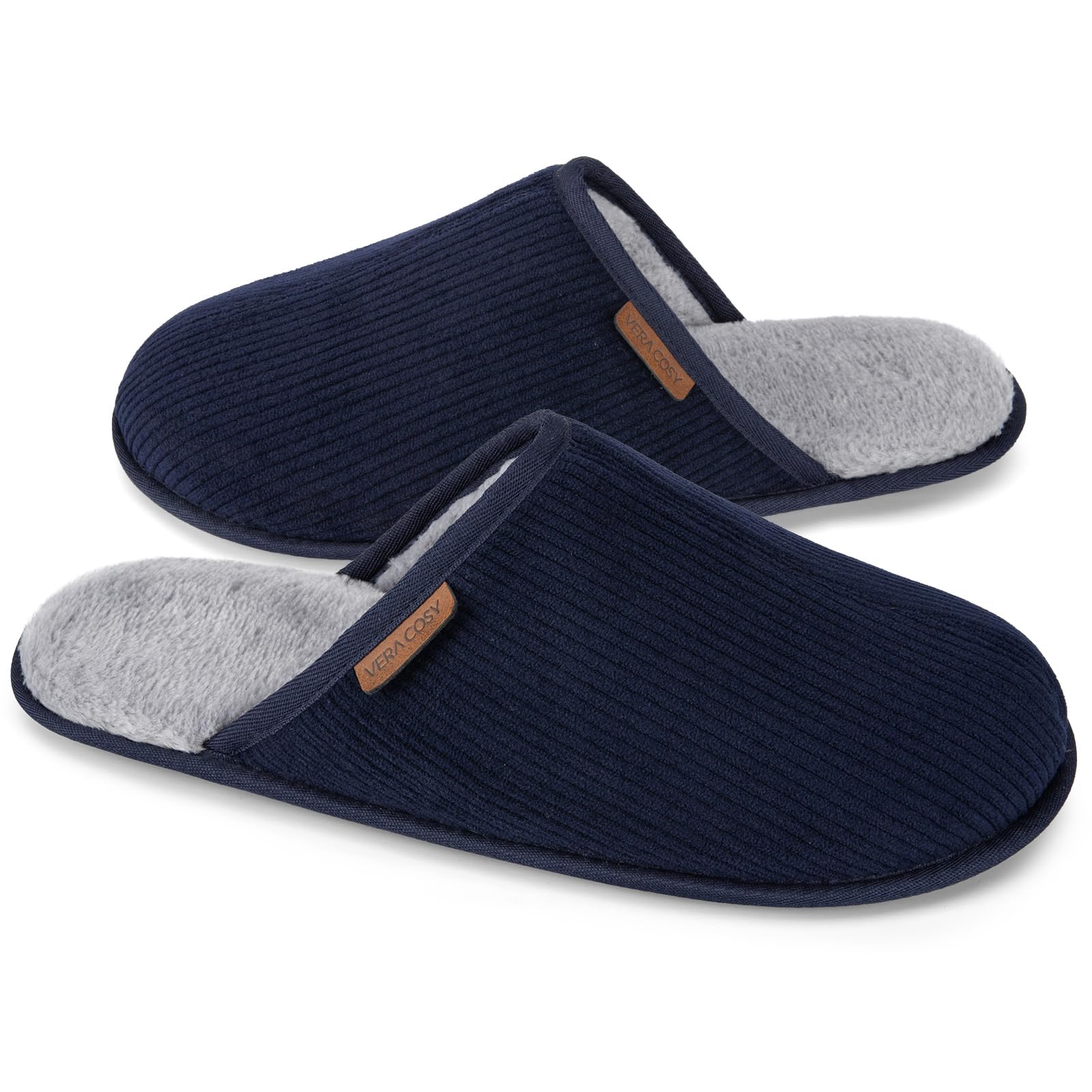 Chinelos Masculinos Veracosy Corduroy Scuff Memory Foam Azul Marinho