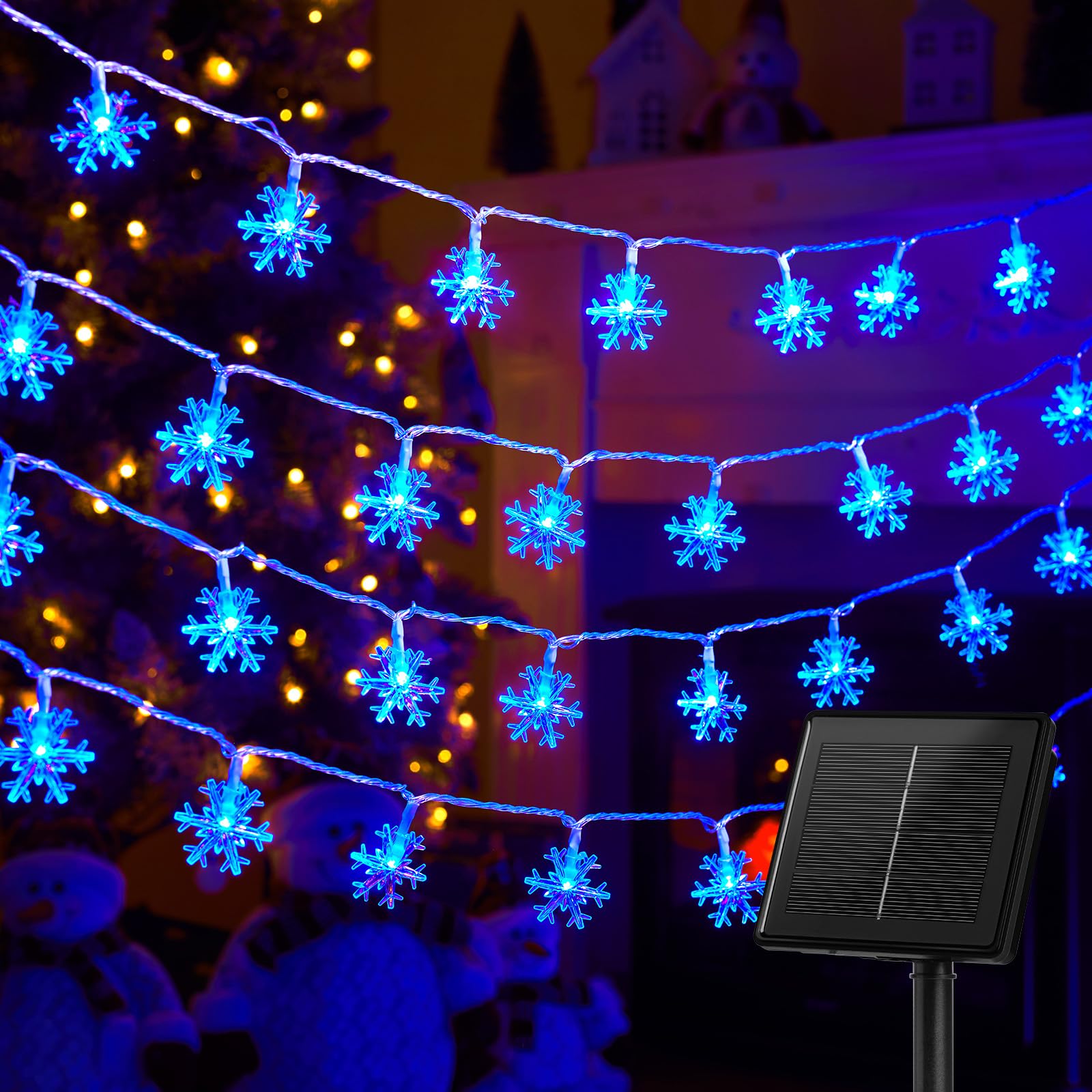 Solar Christmas Snowflake String Lights Brightown 72 Pés
