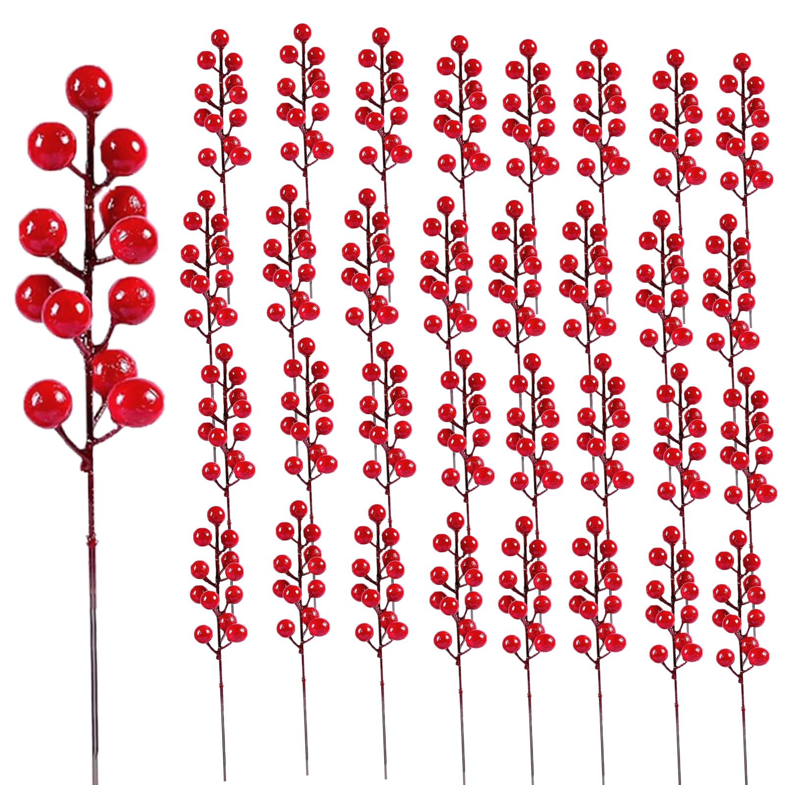 Decoração De Árvore De Natal Floenam Red Berry Stems De 8 Polegadas