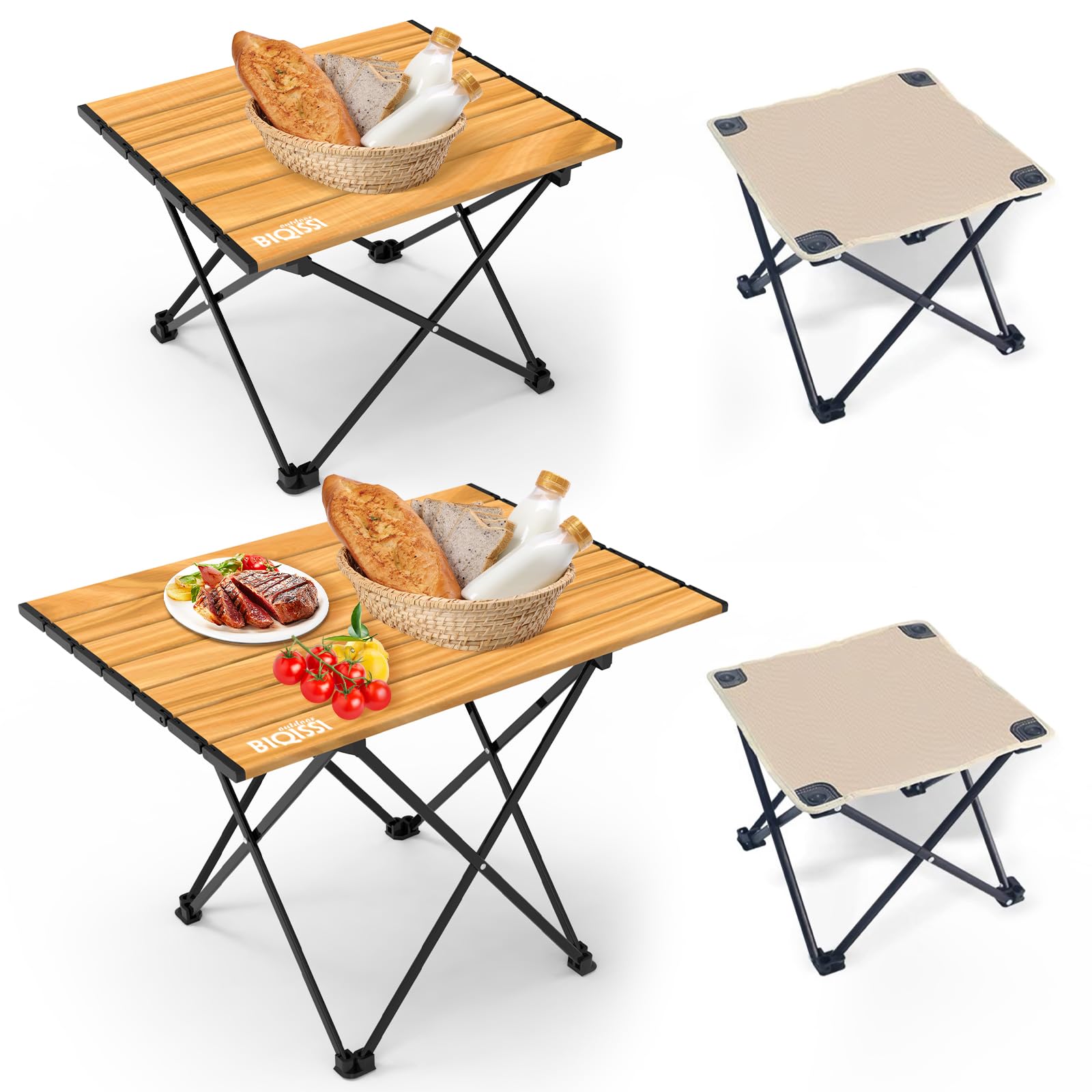 Mesa De Acampamento Biqissi Portátil Ultraleve Em Madeira De Alumínio