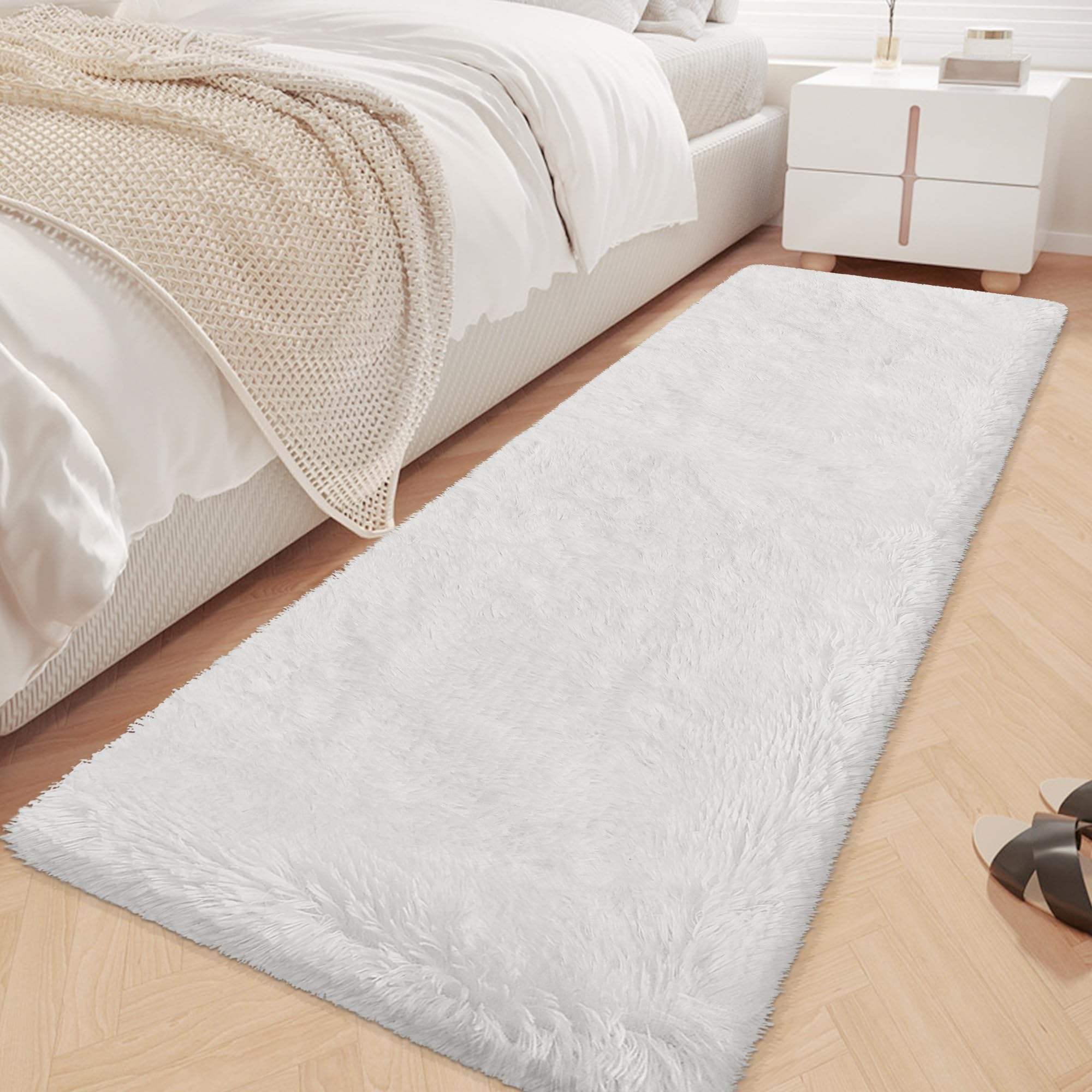 Tapete Runner Jiaobaba White Fluffy 60x180cm Para Quarto