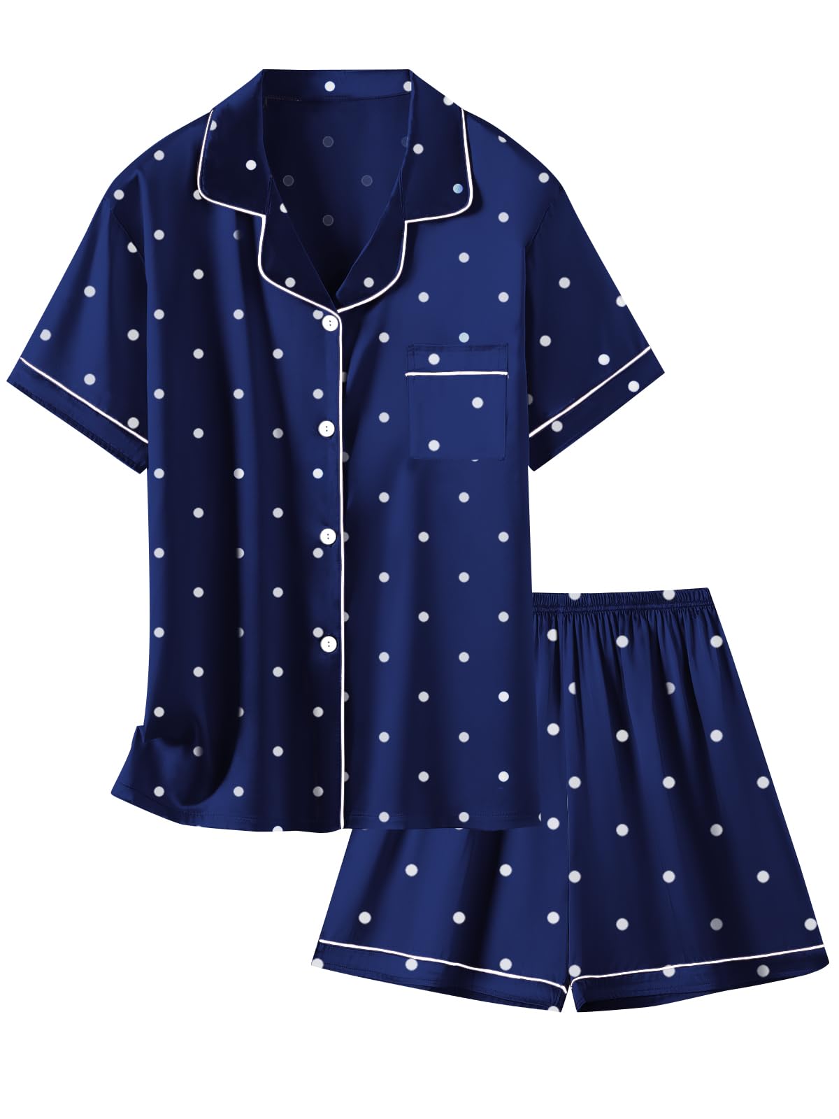 Conjunto De Pijamas Schbbbta Feminino De Cetim De Manga Curta Azul Marinho Gg