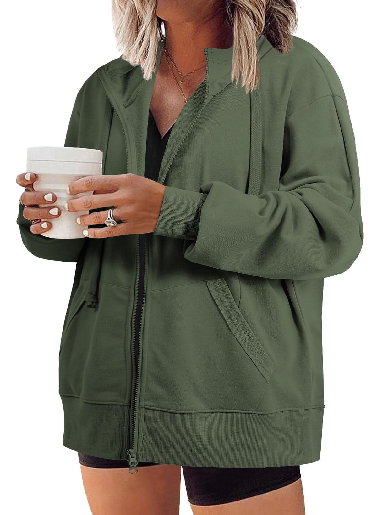 Moletom Eytino Plus Size Com Capuz Com Zíper Para Mulheres 2x Preto