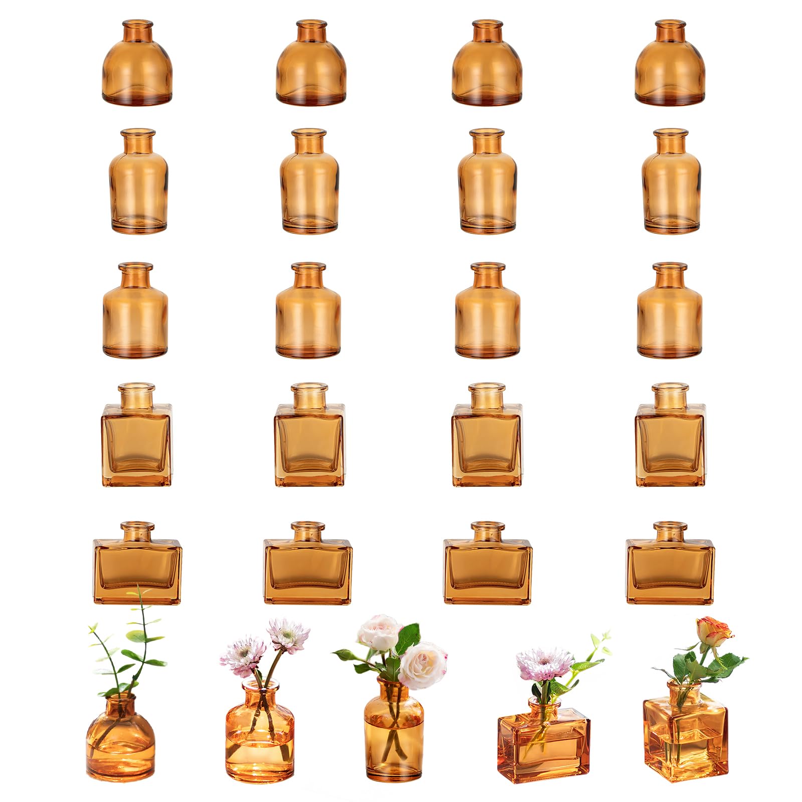 Vasos Glass Bud Vases Glasseam Brown Mini Flower, Conjunto De 20