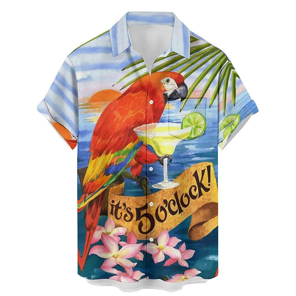 Camisa Havaiana Hlcfaci 2024 Com Estampa De Papagaio De Manga Curta Masculina