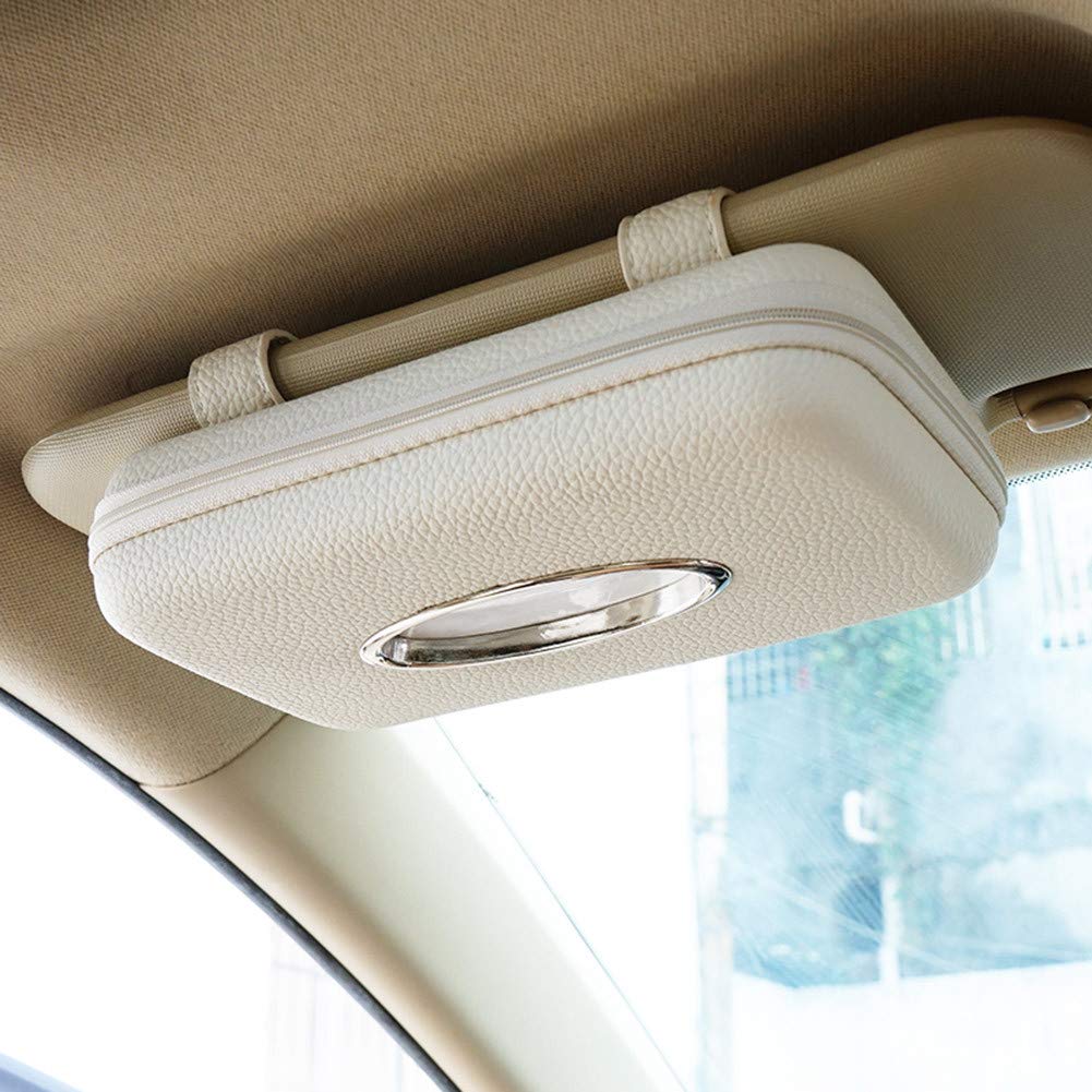 Porta-lenços De Papel Para Carro Cartisen Sun Visor Pu Leather Bege