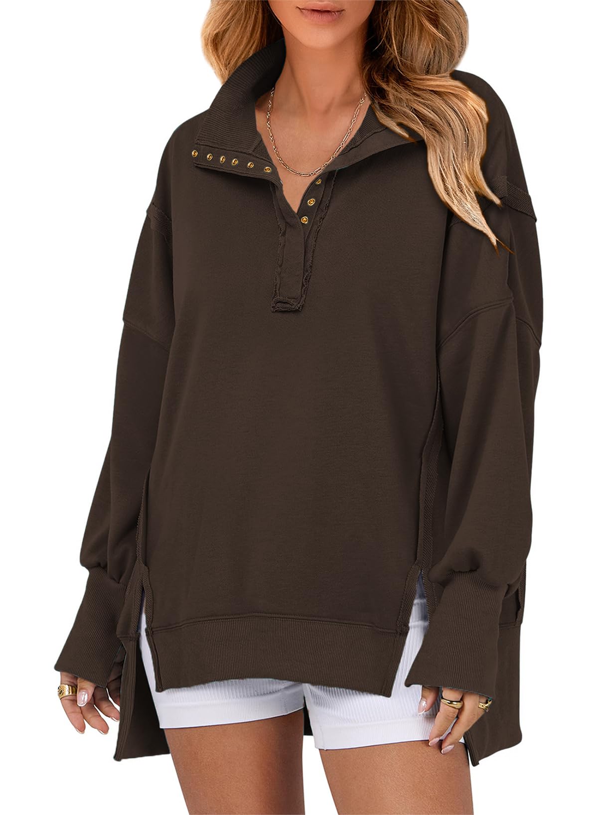Moletom Shewin Oversized Para Mulheres Marrom Xxl 2024, Outono