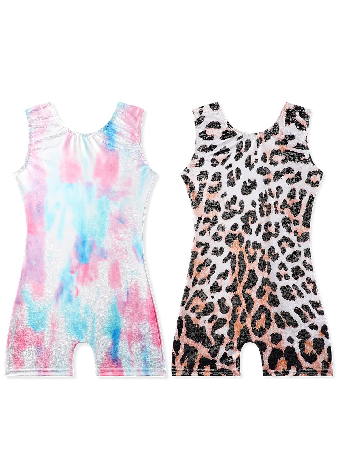 Collant De Ginástica Eqsjiu Tiedye Leopard Sparkle Com Shorts 3-4t