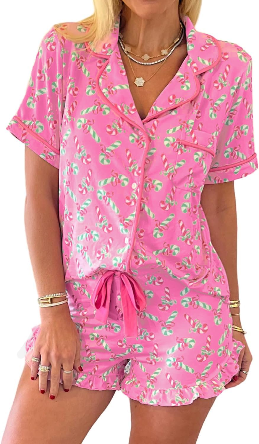 Conjunto De Pijama Feminino Kevamolly Com Estampa De Bastão De Doces De Natal Xl