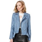 Jaqueta Feminina Jhichic De Couro Sintético Moto Azul Claro Tamanho S