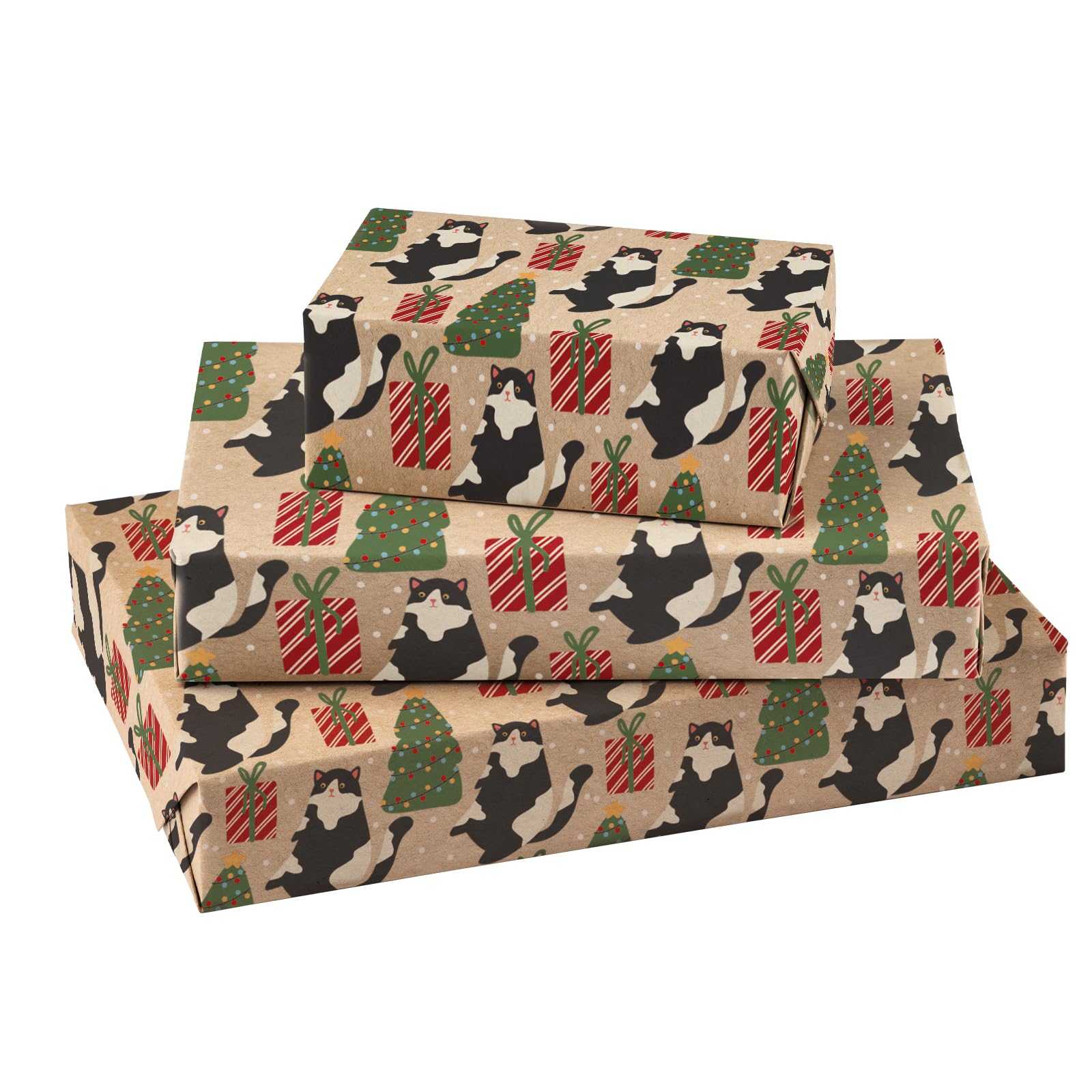 Papel De Embrulho Ruspepa Kraft Christmas Cat Gift 5m