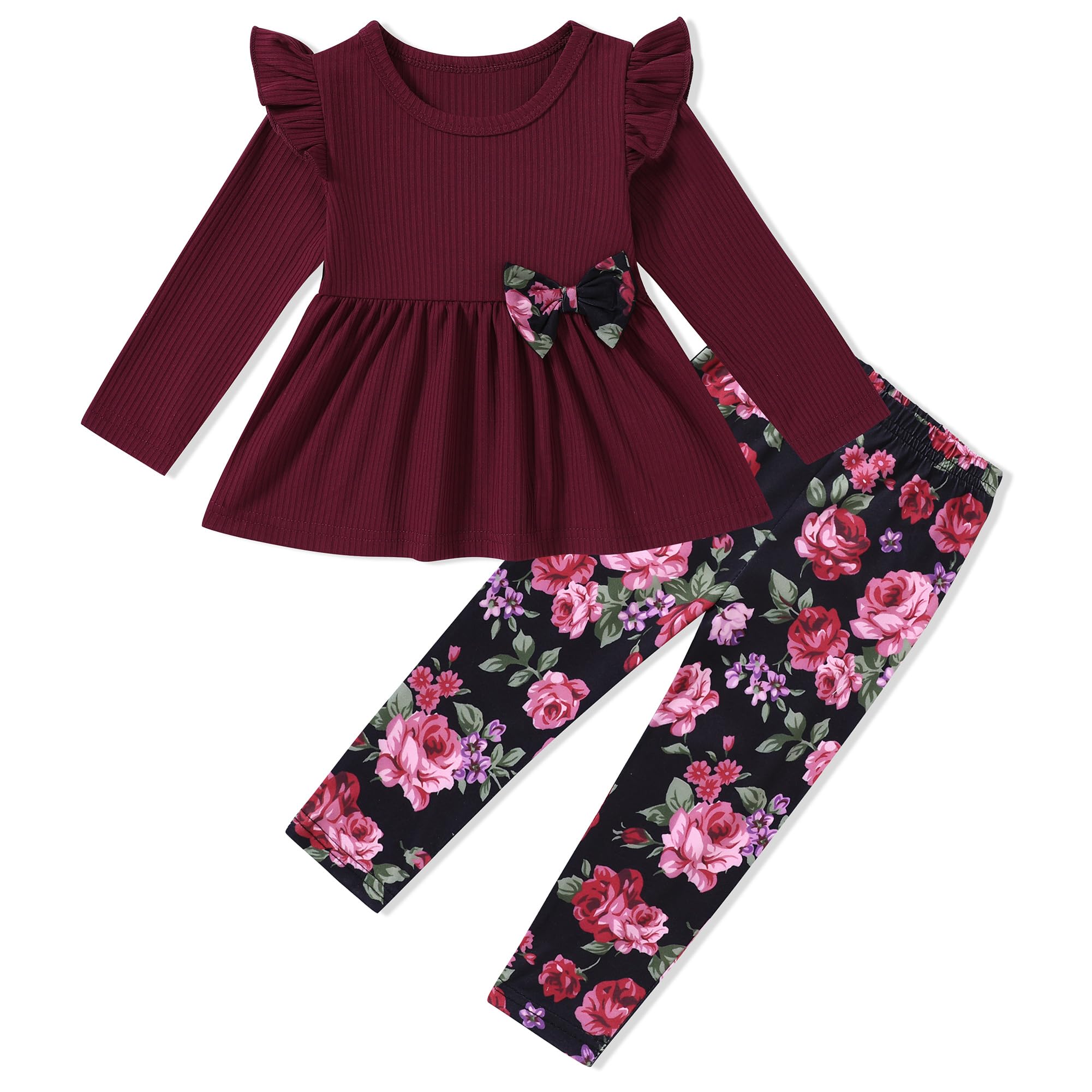 Roupa Infantil Sanmio Solid Ruffle Shirt, Calças Florais