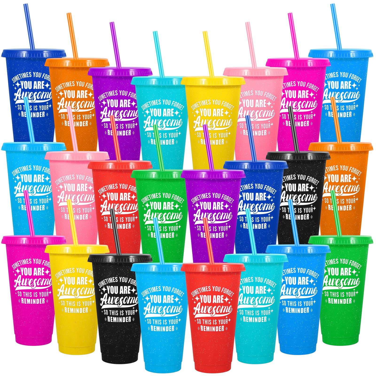 Copos De Plástico Leifeosh, Pacote Com 24, Tampas E Canudos, 710 Ml