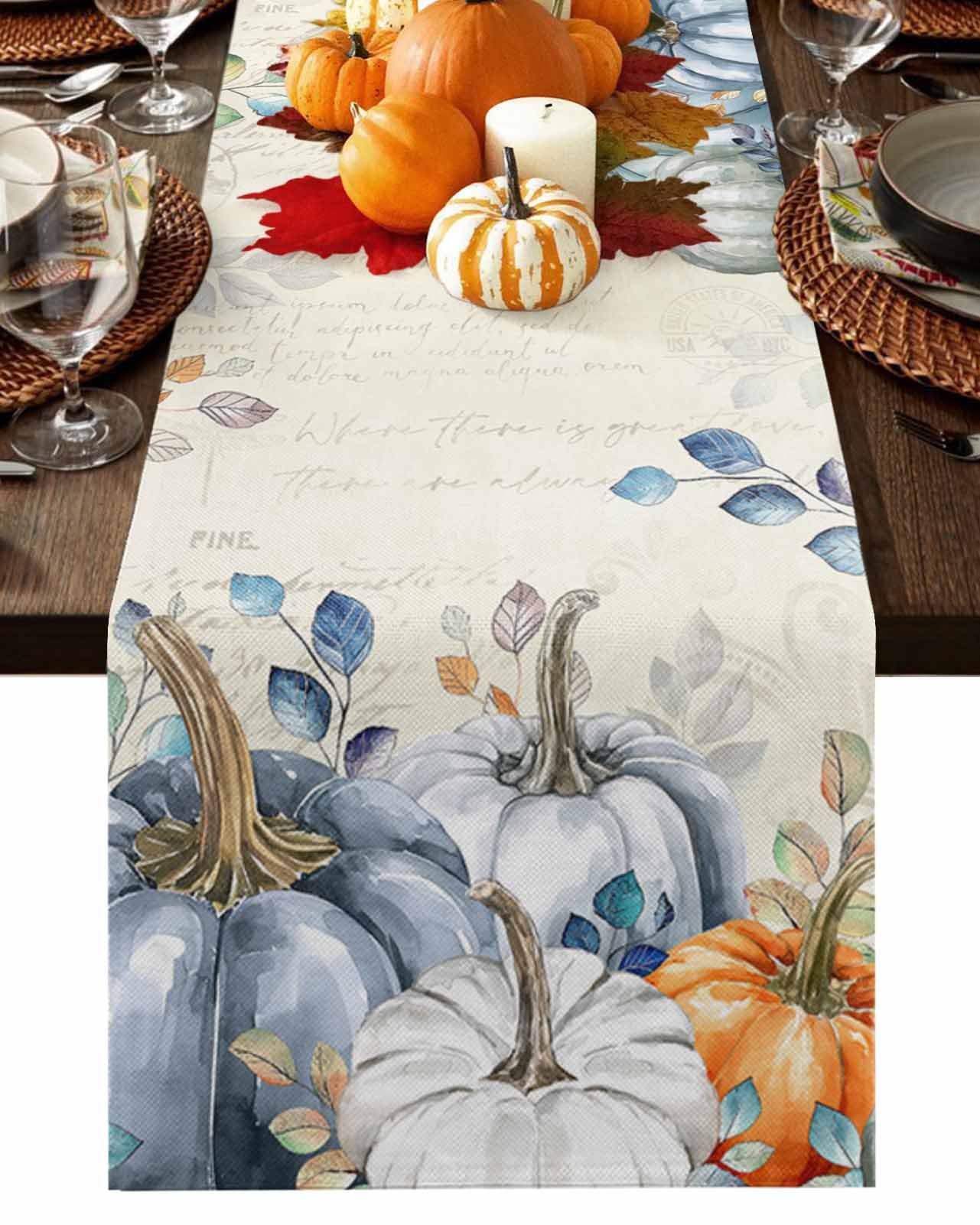 Table Runner Loopop Fall Thanksgiving Blue Pumpkin 33x229cm