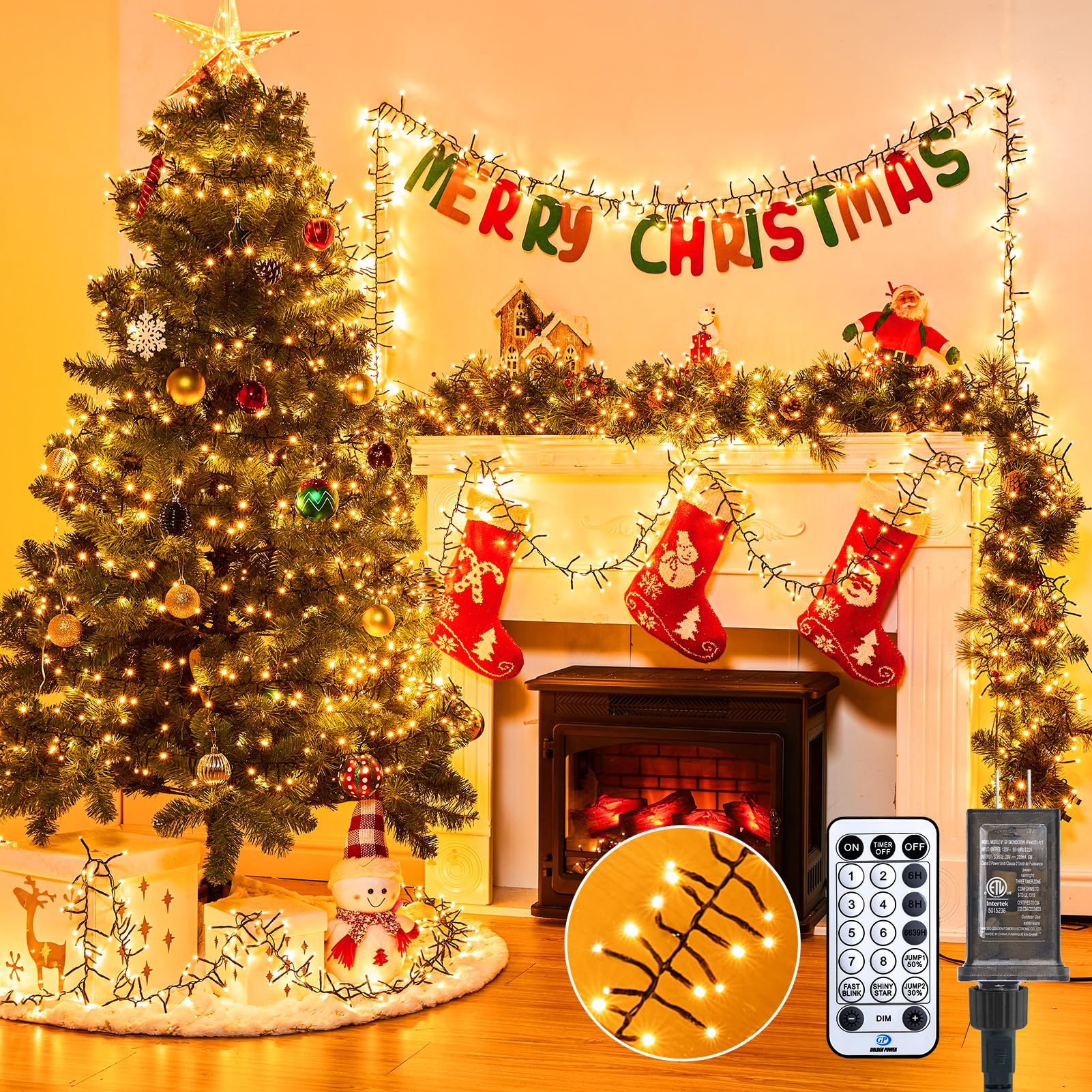 Luzes De Cluster De Natal Minetom 50 Pés 1000 Led Branco Quente