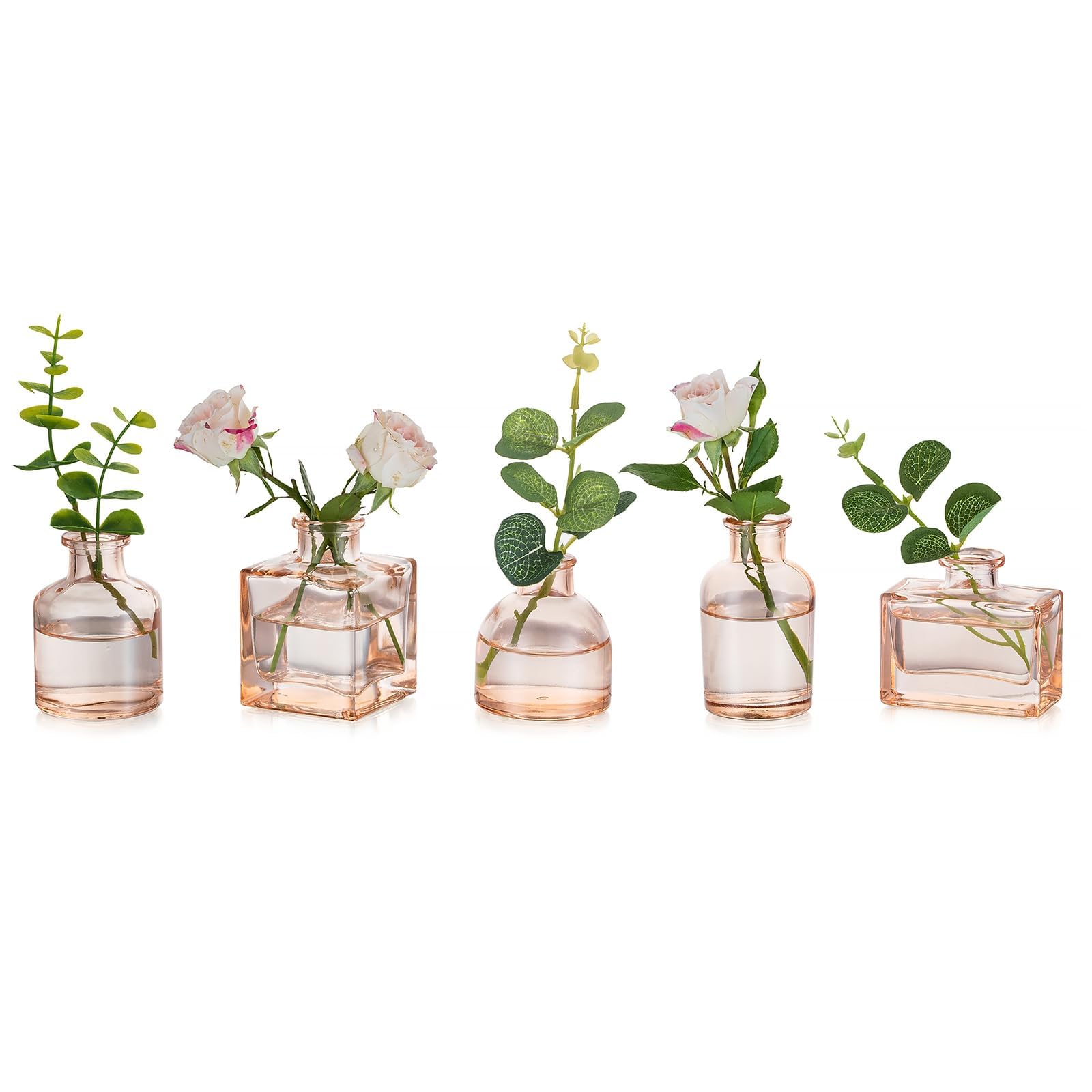 Vase Glasseam Amber Glass Bud Mini, Conjunto Pequeno De 5 Para Flores