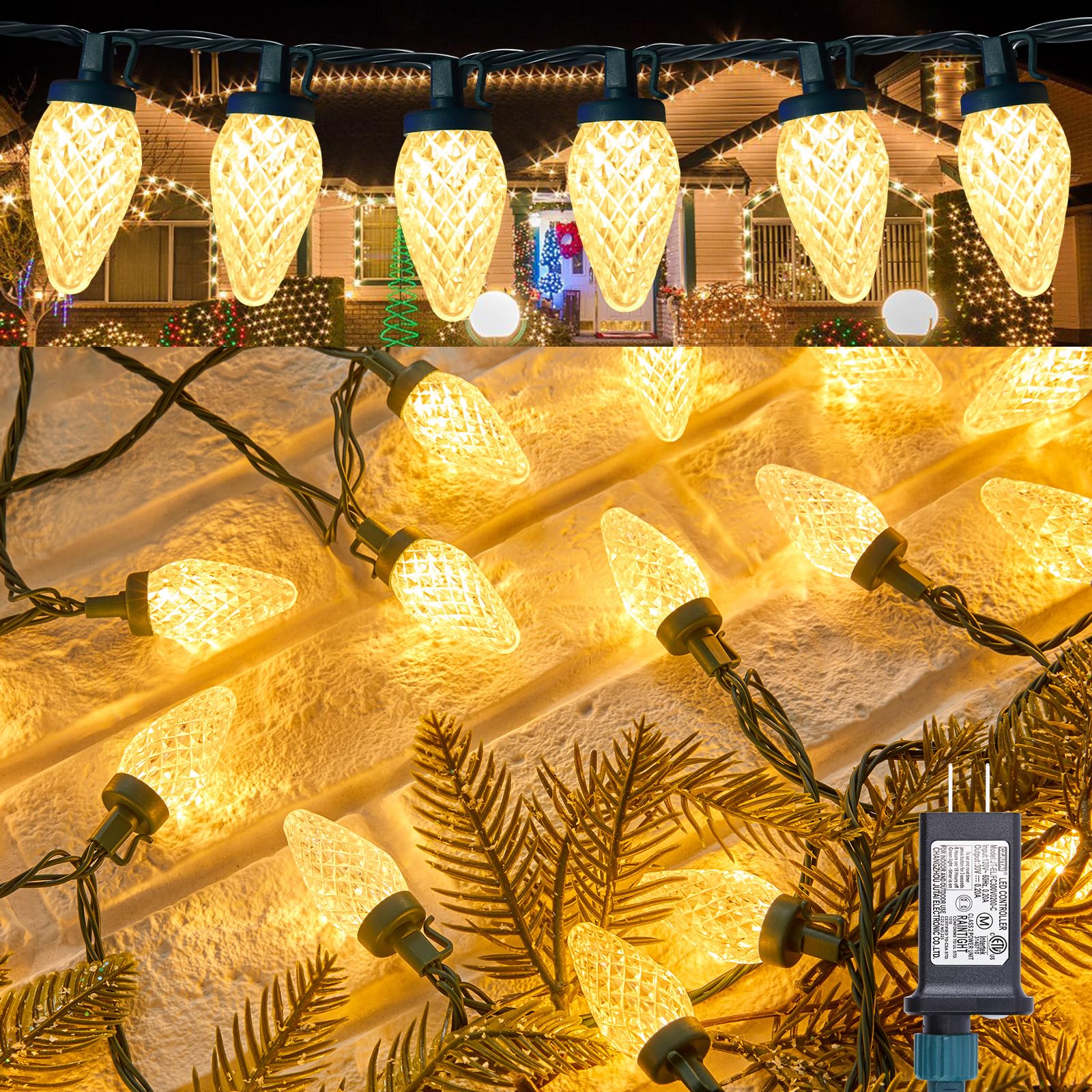 Luzes De Natal Minetom C9 Led 81,7 Pés 100 Fairy Warm White