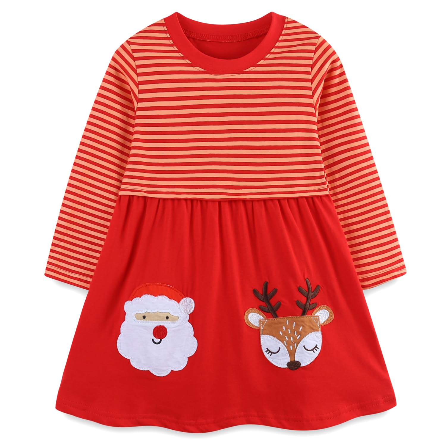 Vestido Grátis Lu Para Meninas, Natal, Manga Comprida, Algodão 5t