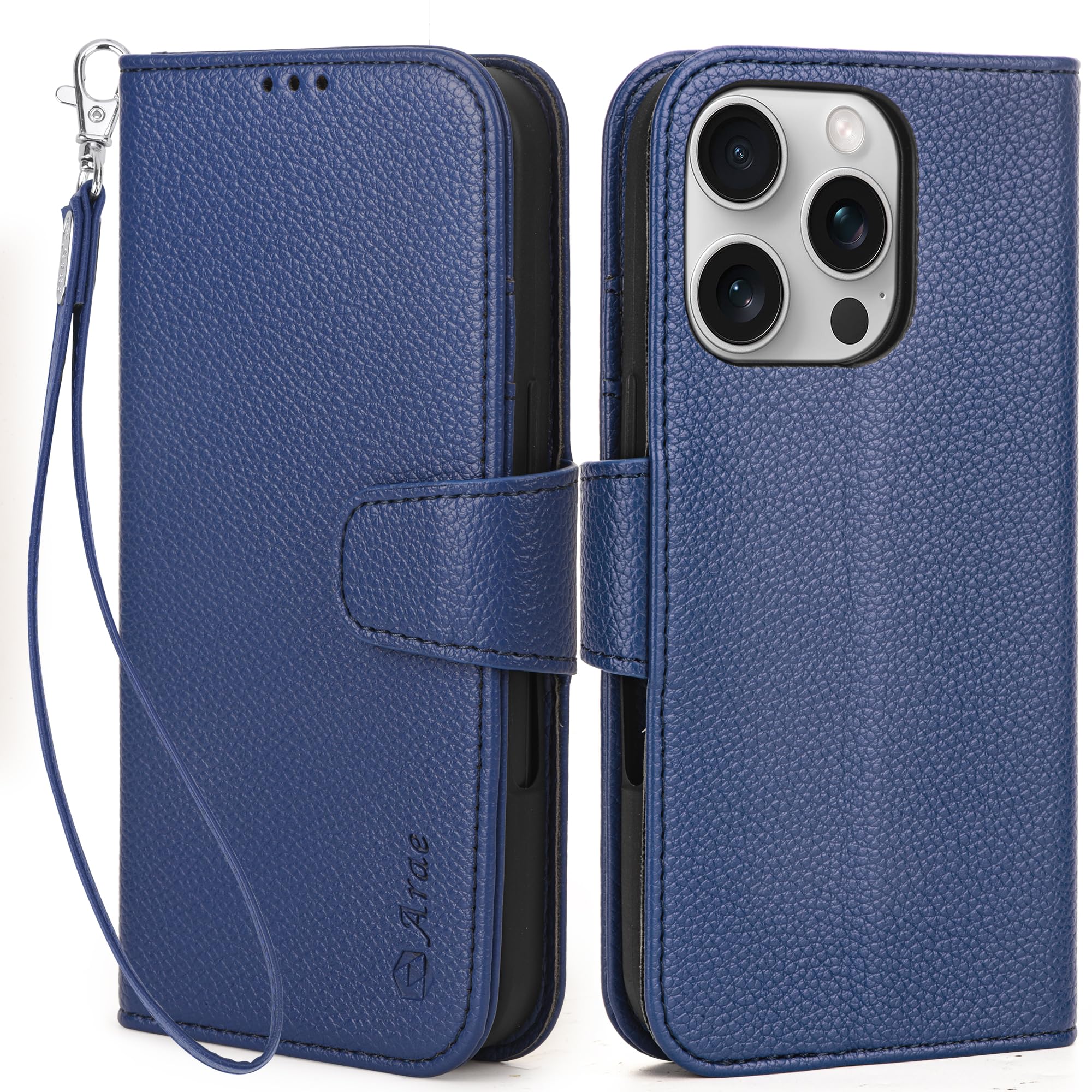 Área De Capa Tipo Carteira Compatível Com Iphone 16 Pro 6,3" Azul
