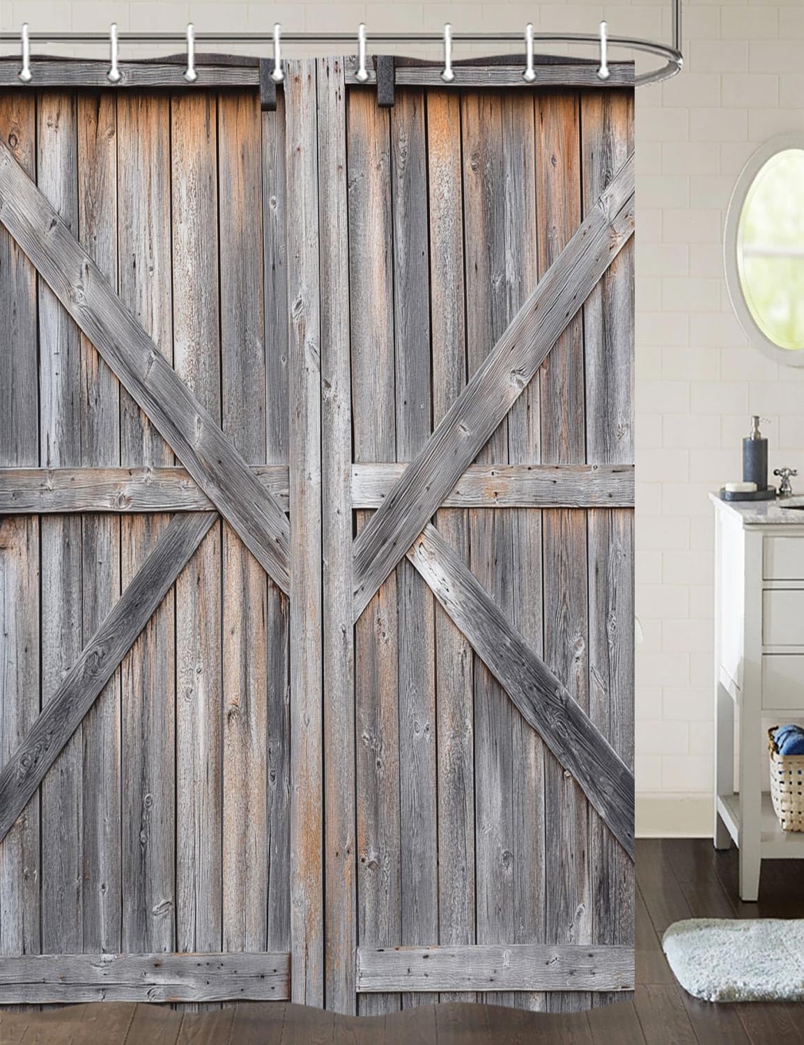 Cortina De Chuveiro Viajar Wooden Barn Door Rustic 120x160cm