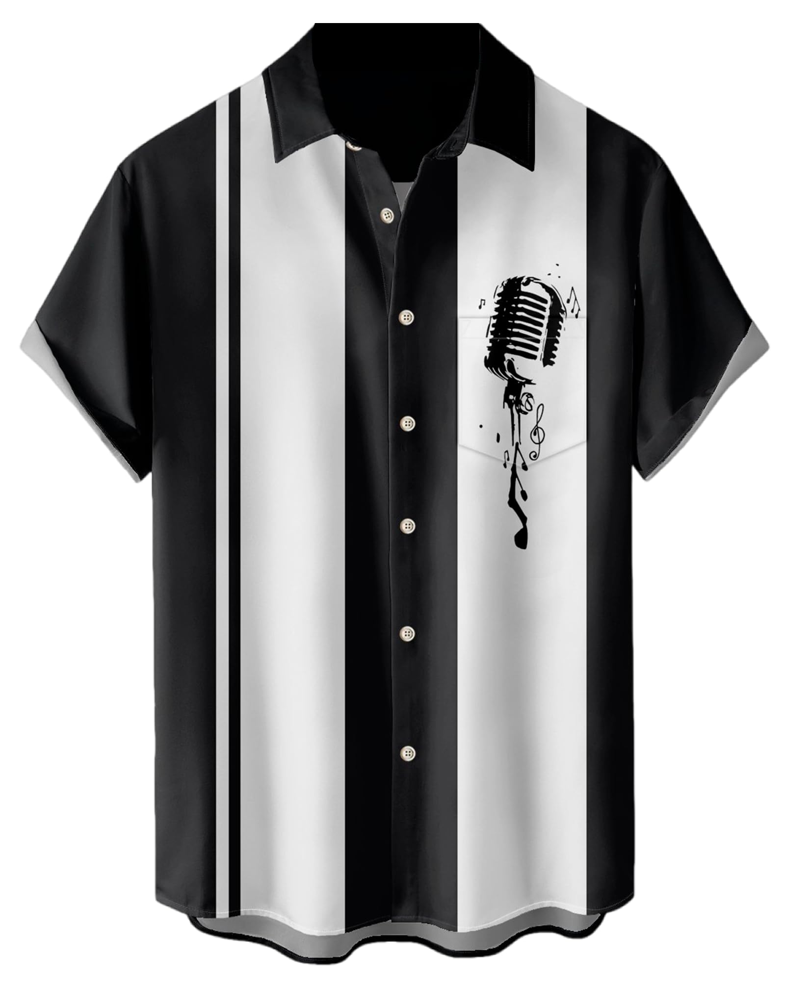 Camisas Musicais Masculinas Com Estampa De Microfone De Boliche Vintage