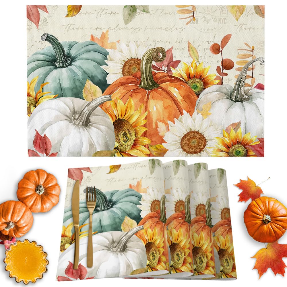 Conjunto De 6 Tapetes De Mesa De Abóbora Para O Dia De Ação De Graças