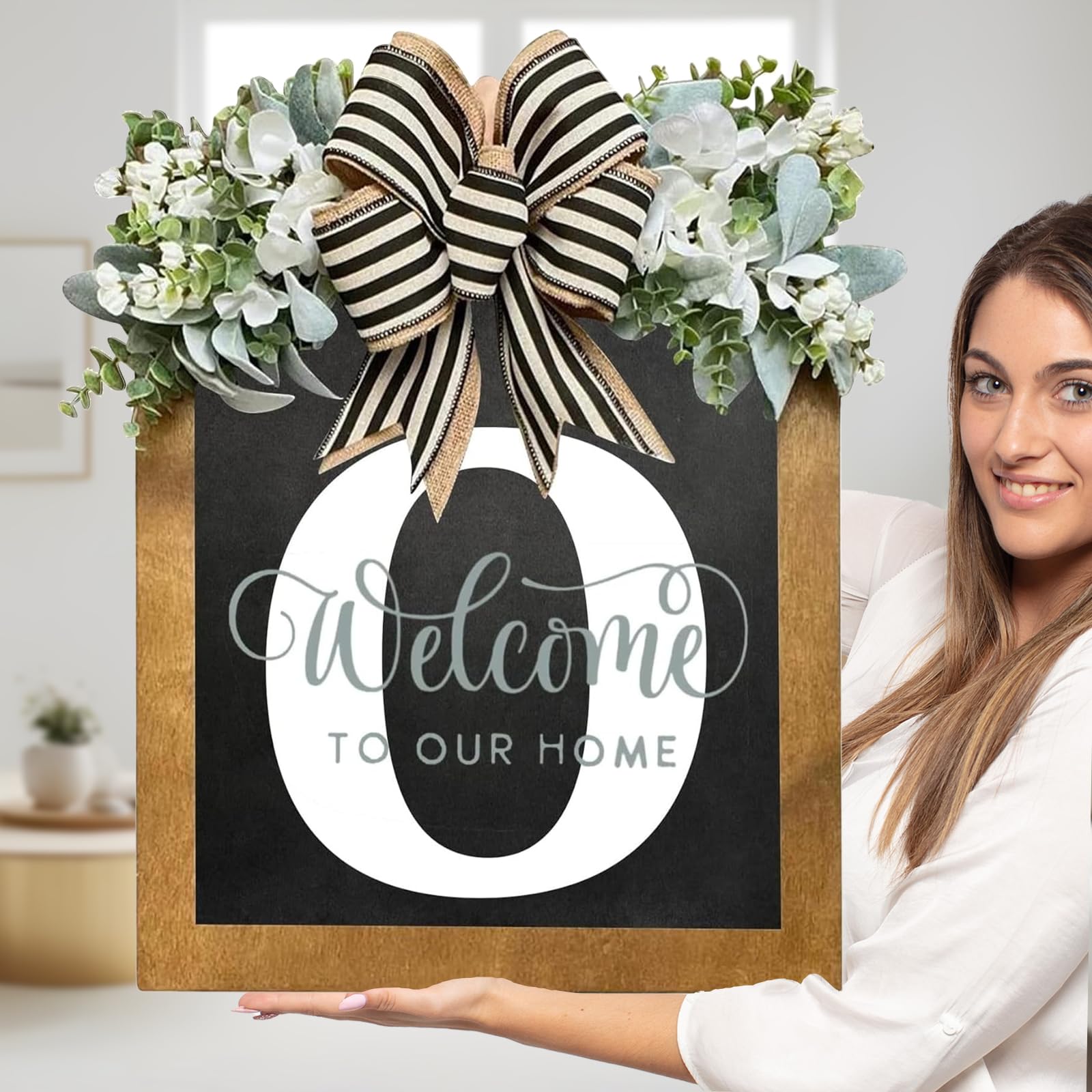 Sobrenome Da Placa De Boas-vindas Para Porta Frontal Com Guirlanda De Eucalipto