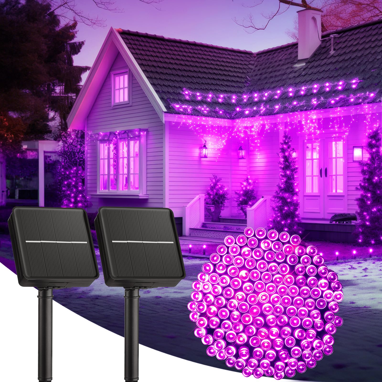 Solar String Lights Brightown 100led Purple, Pacote Com 2 Unidades