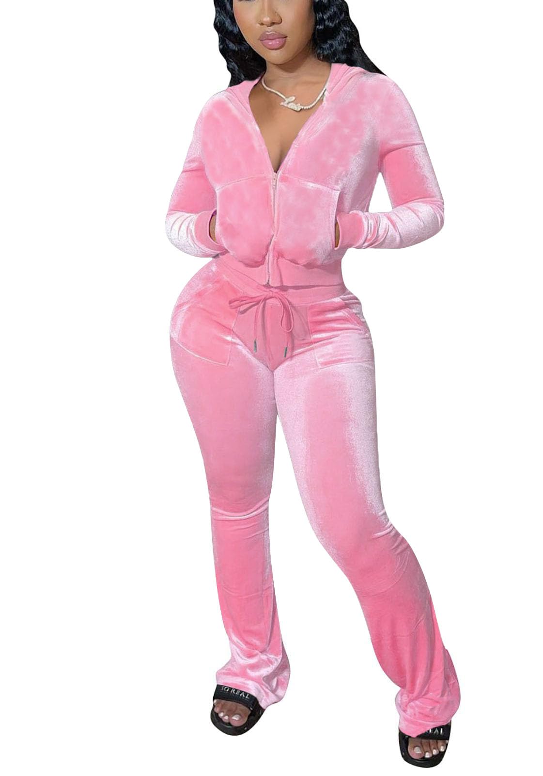 Conjunto De Agasalhos Glienst Velour Para Mulheres Rosa Claro G-small