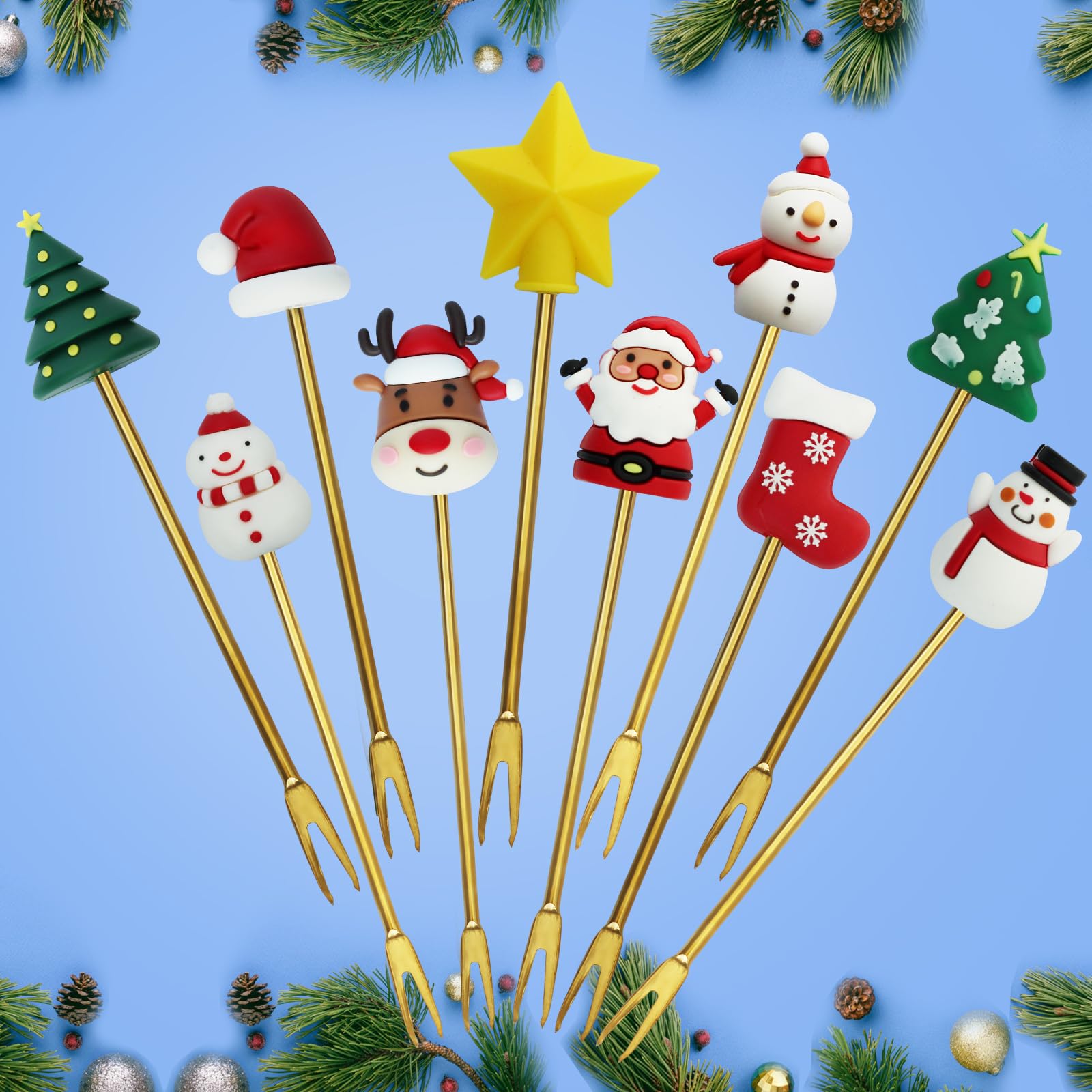 Cocktail Picks Bnqoe Gold Metal Christmas Theme (10 Unidades)