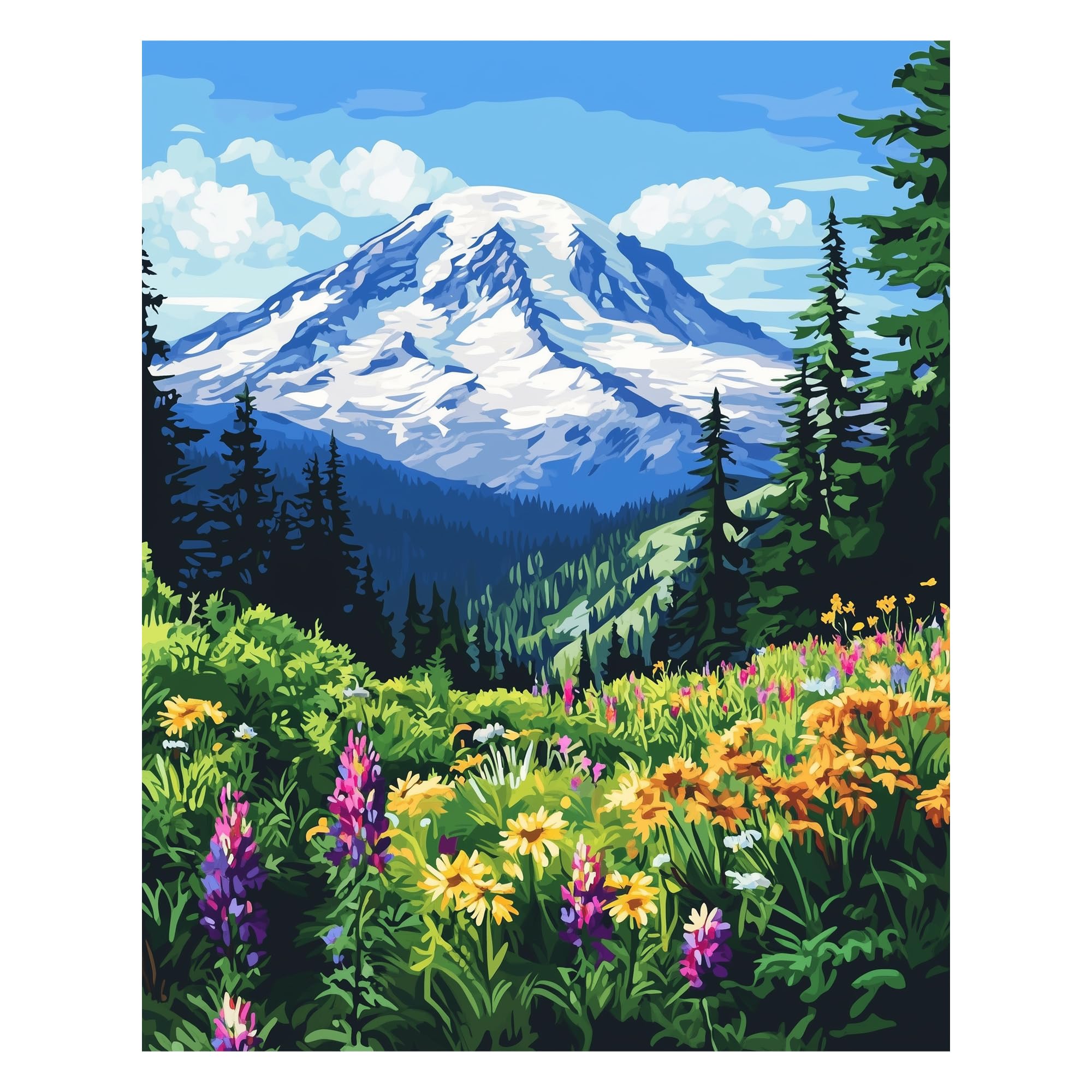 Kit Paint By Number Artbrush Tower Mount Rainier Park Adult
