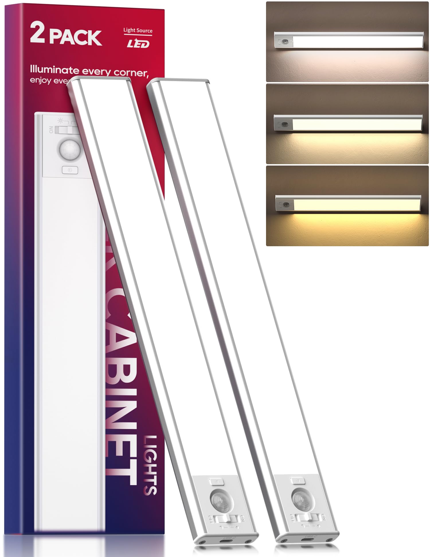 Under Cabinet Lighting Didisky, Pacote Com 2, 33 Cm, 3 Temperaturas De Cor