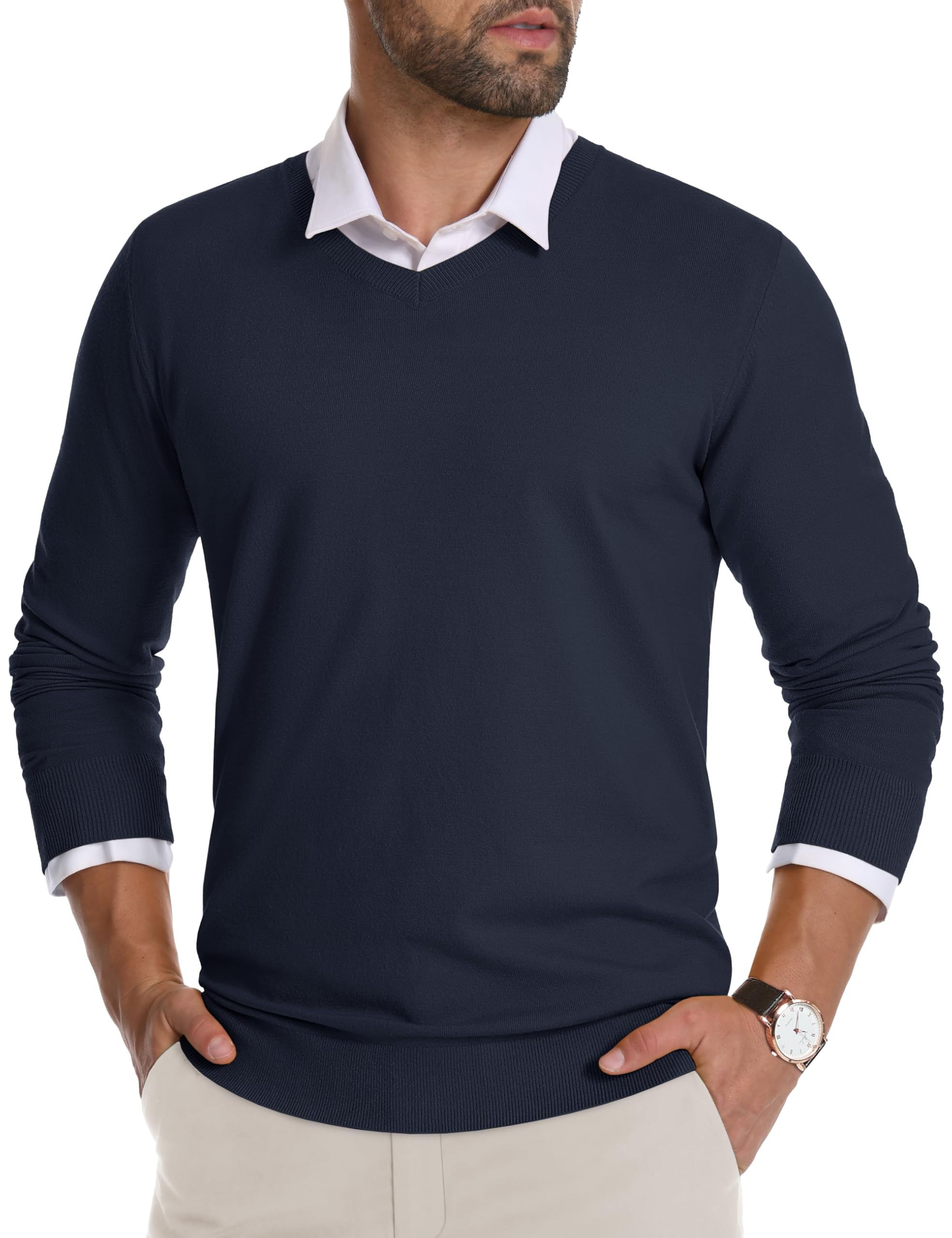 Suéter Masculino Com Decote Em V Crysully, Pulôver De Malha Azul Marinho M