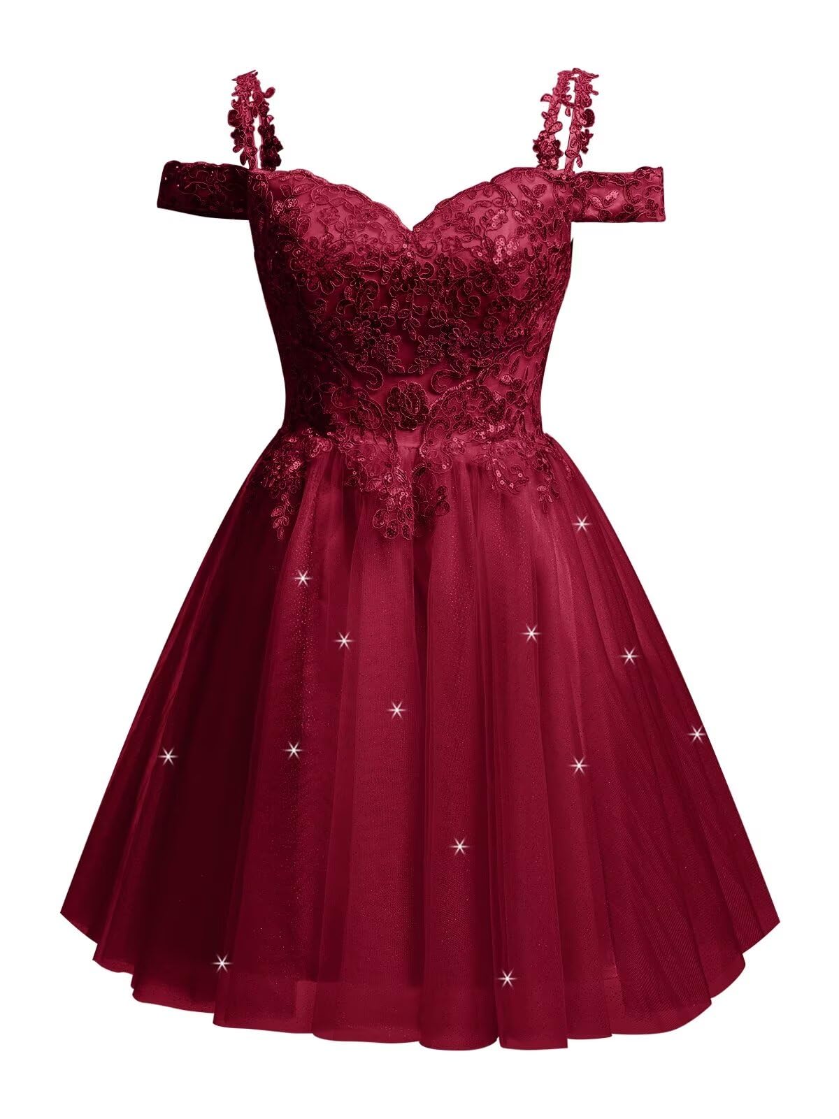 Vestido De Boas-vindas Sodigne Sparkly Lace Applique Tule Burgund