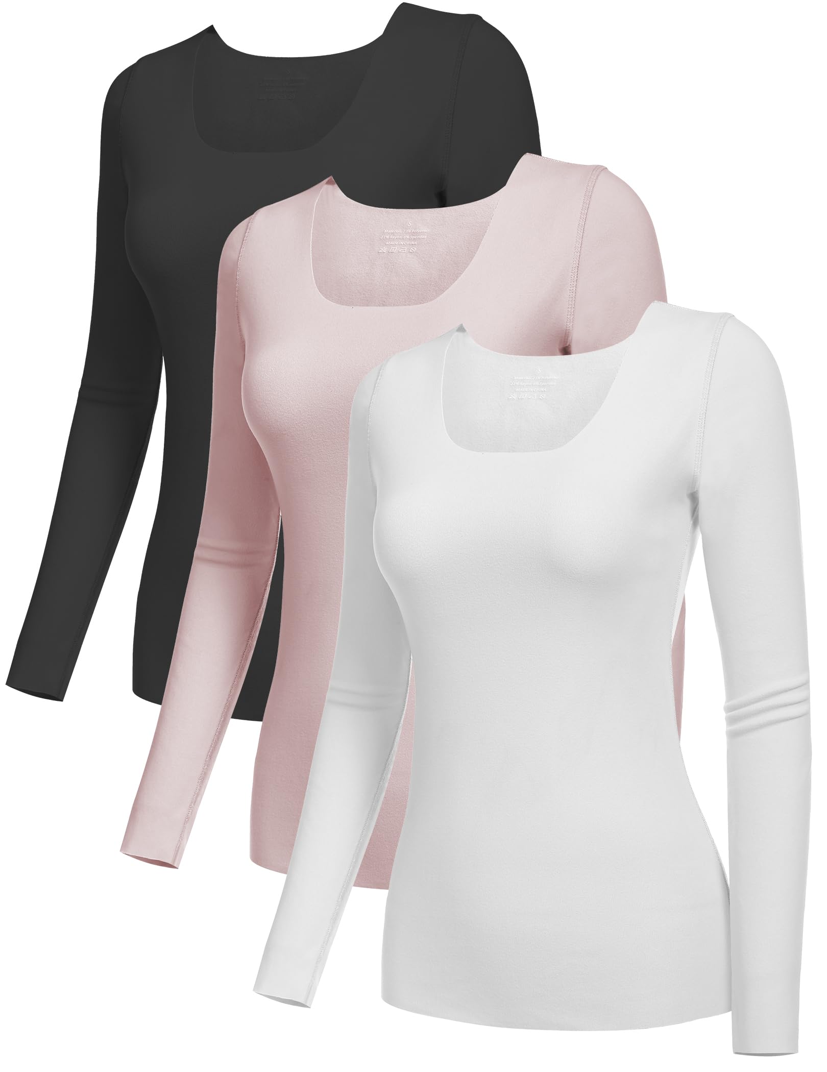 Camisetas Yya Basic De Manga Comprida, Térmicas, Quentes Para Mulheres, 3 Peças