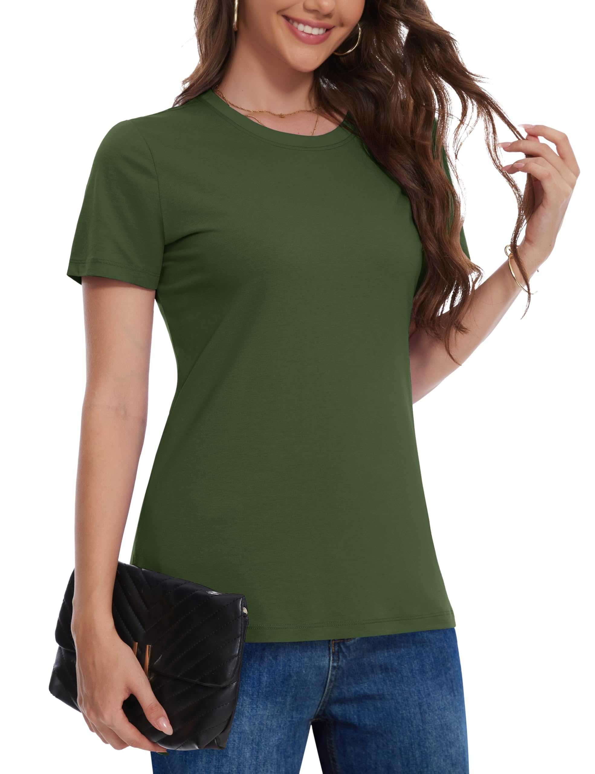 Camiseta Feminina Yucolen 2025 De Algodão, Manga Curta, Verde Militar