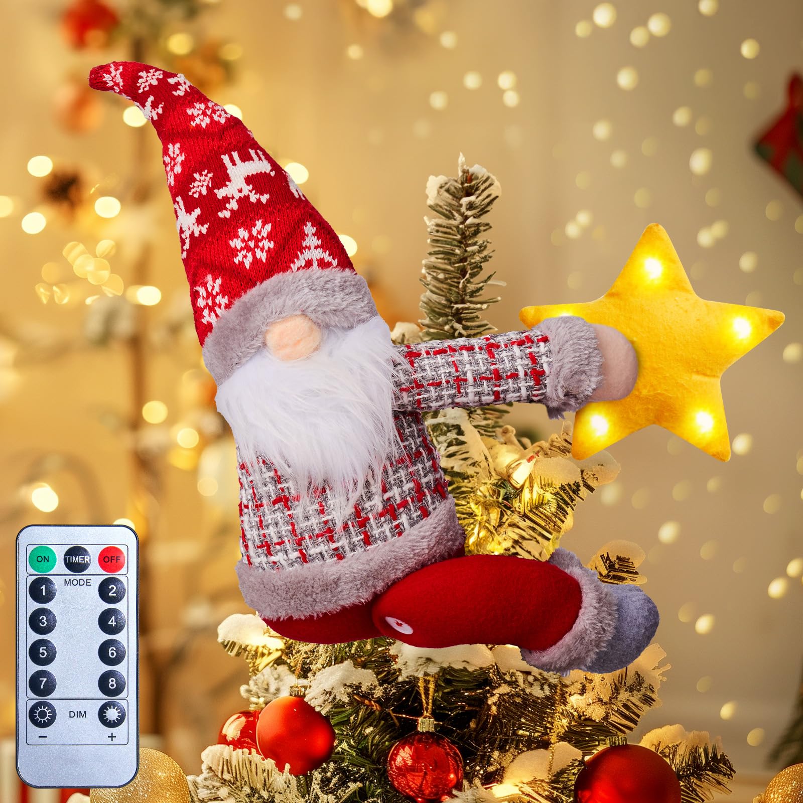 Decorações De Gnomo Com Tampo De Árvore De Natal Com Luzes De 55 Cm