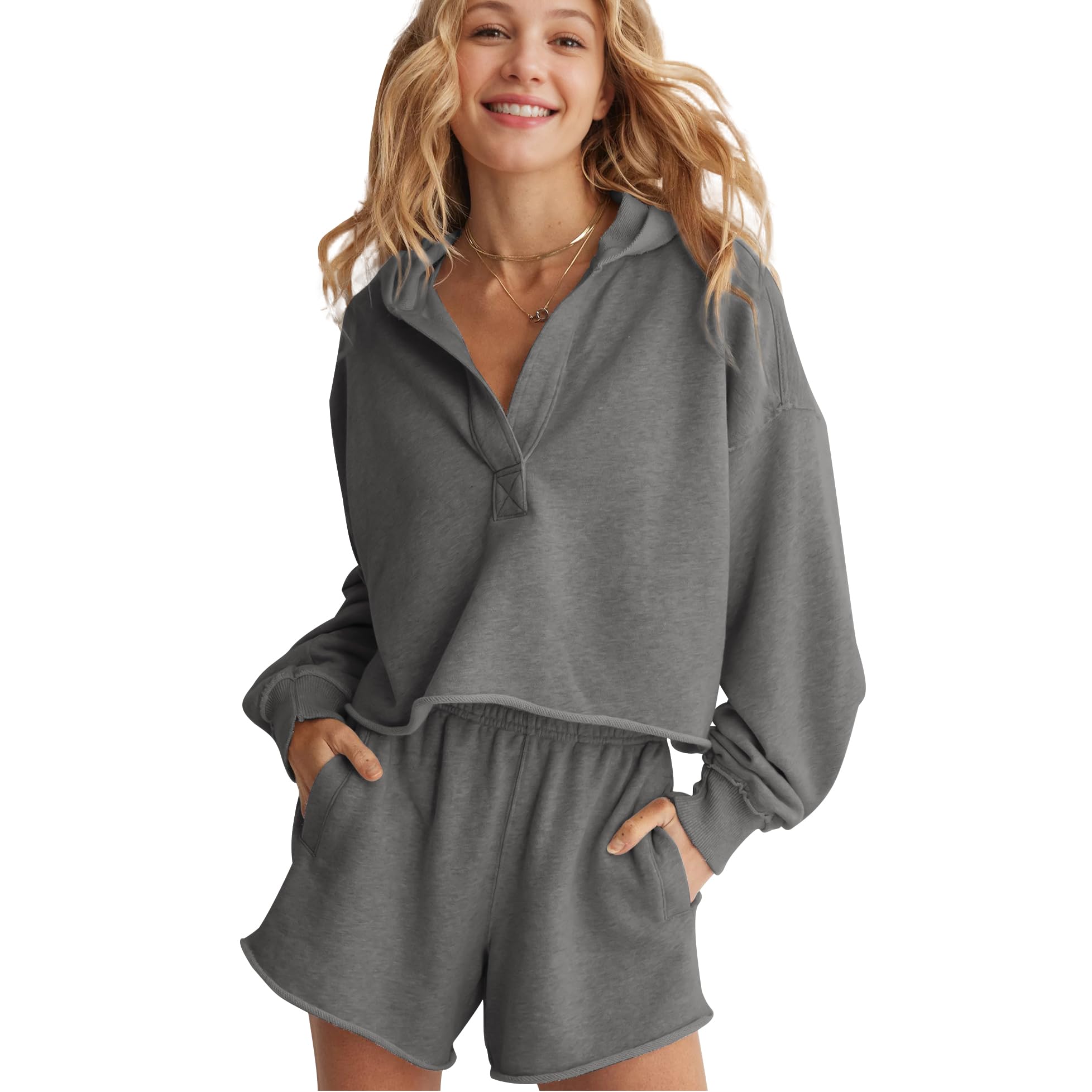 Outfit Seeluna De 2 Peças Para Mulheres: Moletom Com Capuz E Shorts