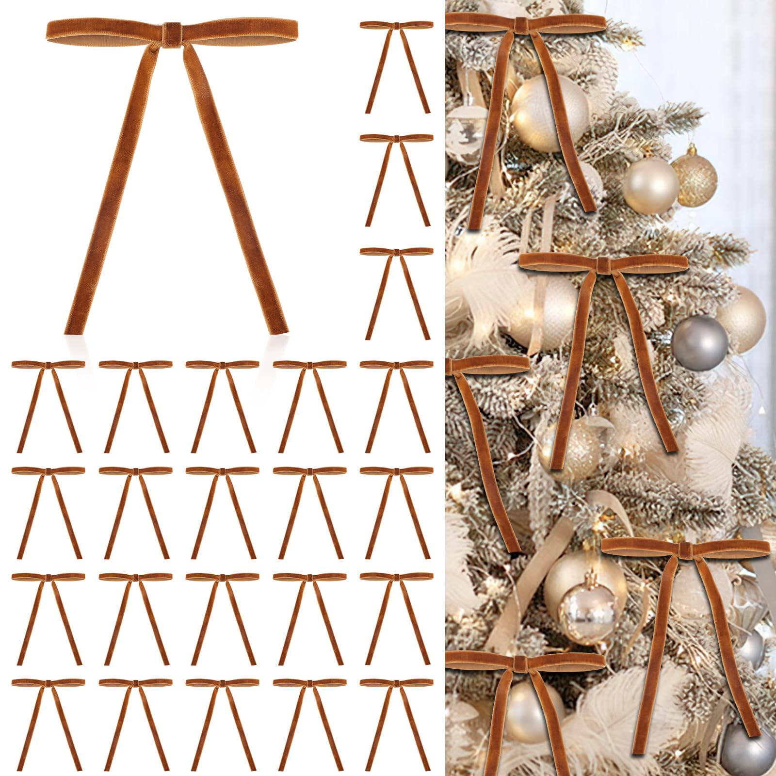 Velvet Bows Babycop Para Árvore De Natal, Pacote Com 24 Unidades Cáqui De 5 X 7 Polegadas